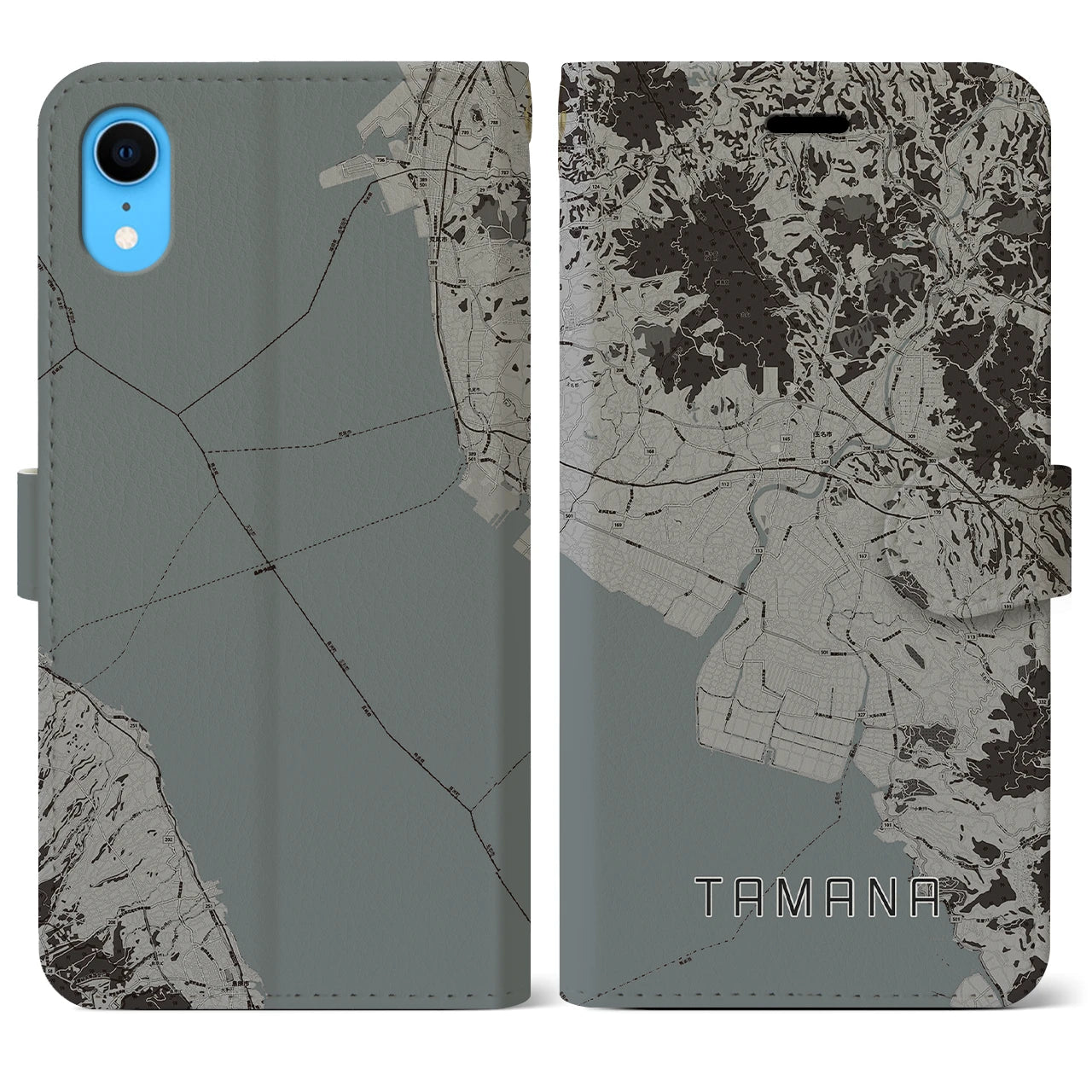 【玉名(熊本県)】地図柄iPhoneケース(手帳タイプ)モノトーン・iPhone XR 用