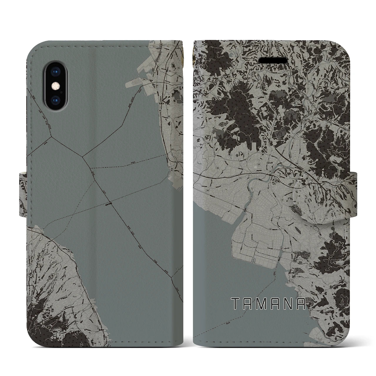 【玉名(熊本県)】地図柄iPhoneケース(手帳タイプ)モノトーン・iPhone XS / X 用