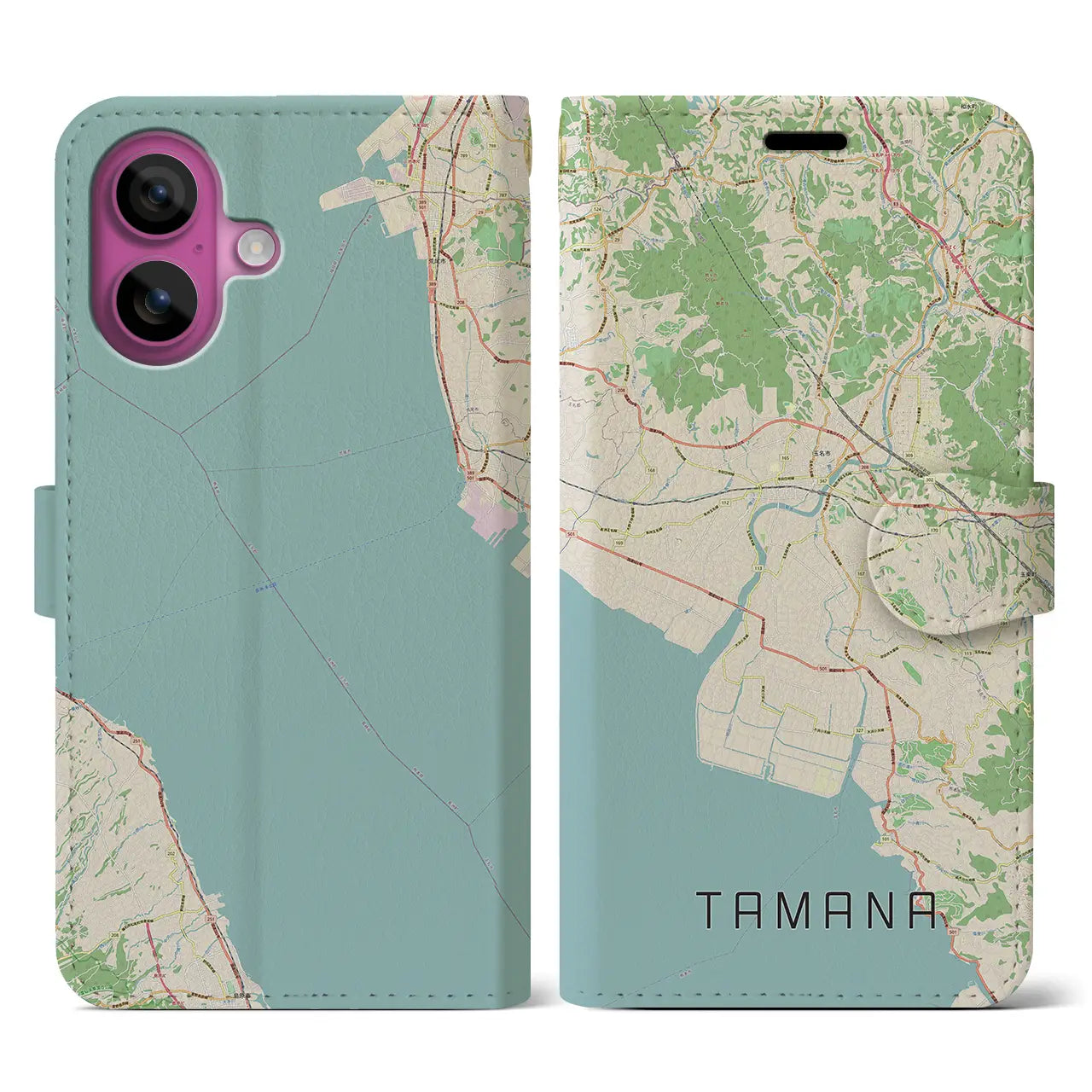 【玉名(熊本県)】地図柄iPhoneケース(手帳タイプ)ナチュラル・iPhone 16 Pro 用