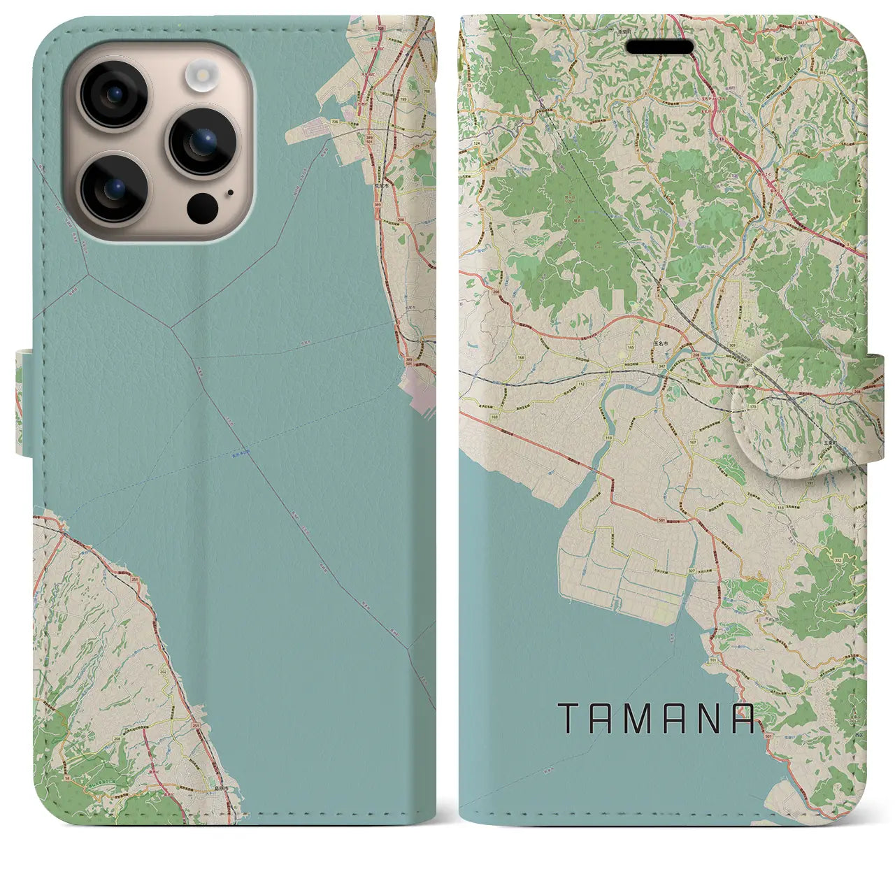 【玉名(熊本県)】地図柄iPhoneケース(手帳タイプ)ナチュラル・iPhone 16 Plus 用