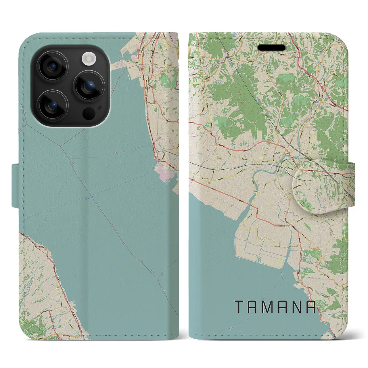 【玉名(熊本県)】地図柄iPhoneケース(手帳タイプ)ナチュラル・iPhone 16 用