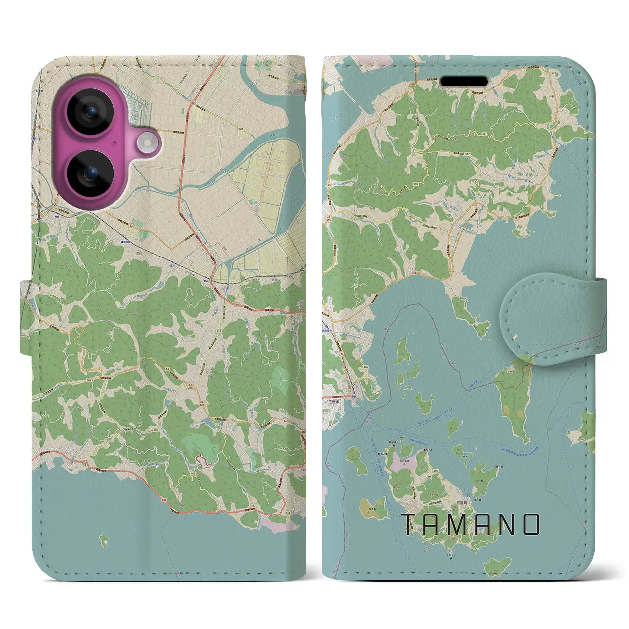 【玉野(岡山県)】地図柄iPhoneケース(手帳タイプ)ナチュラル・iPhone 16 Pro 用