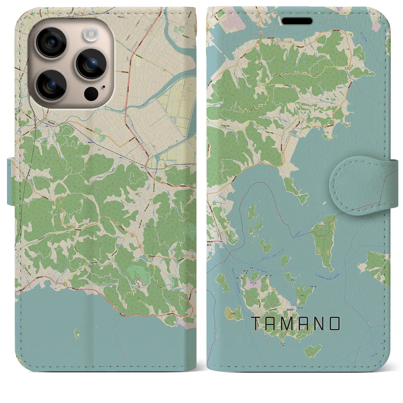 【玉野(岡山県)】地図柄iPhoneケース(手帳タイプ)ナチュラル・iPhone 16 Plus 用