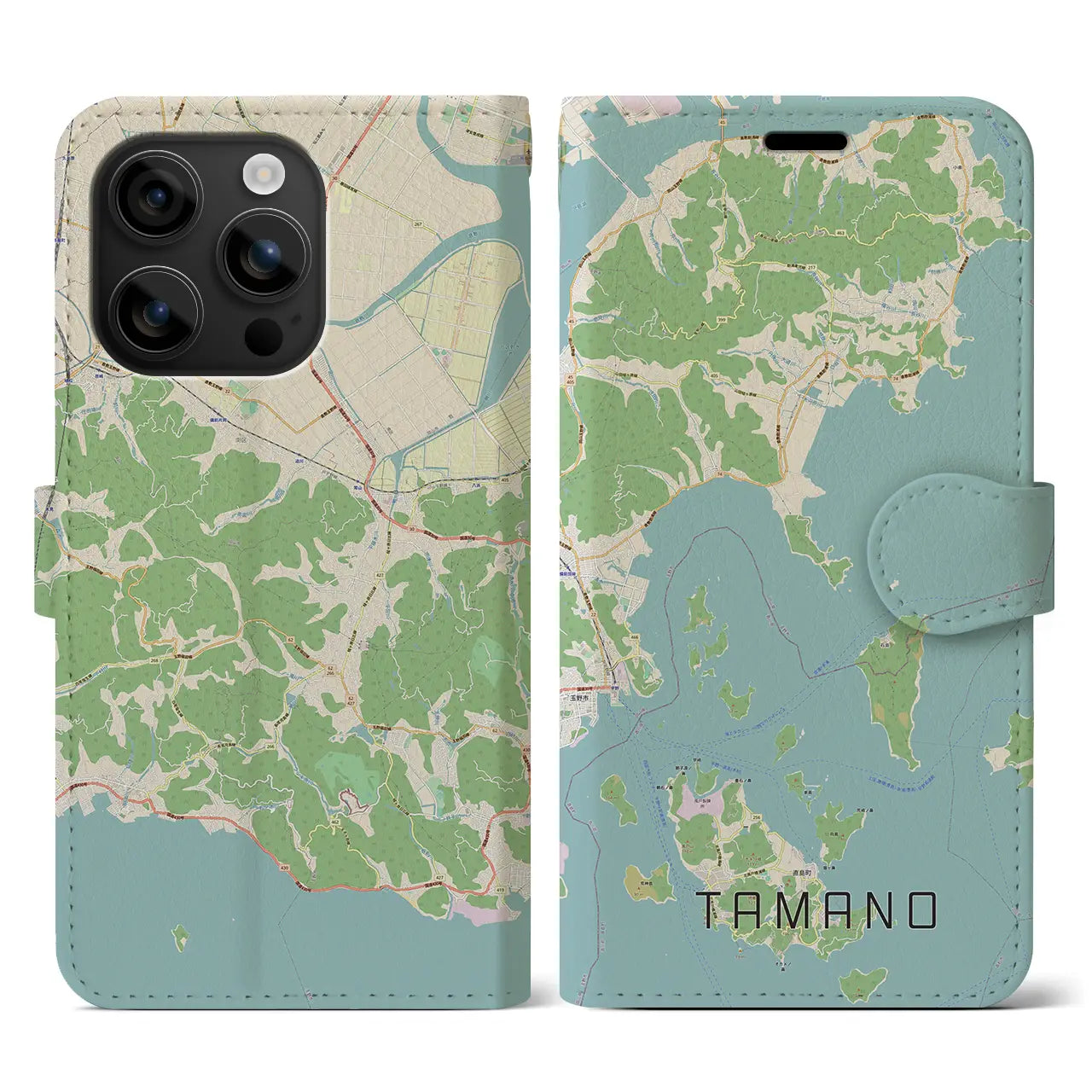 【玉野(岡山県)】地図柄iPhoneケース(手帳タイプ)ナチュラル・iPhone 16 用