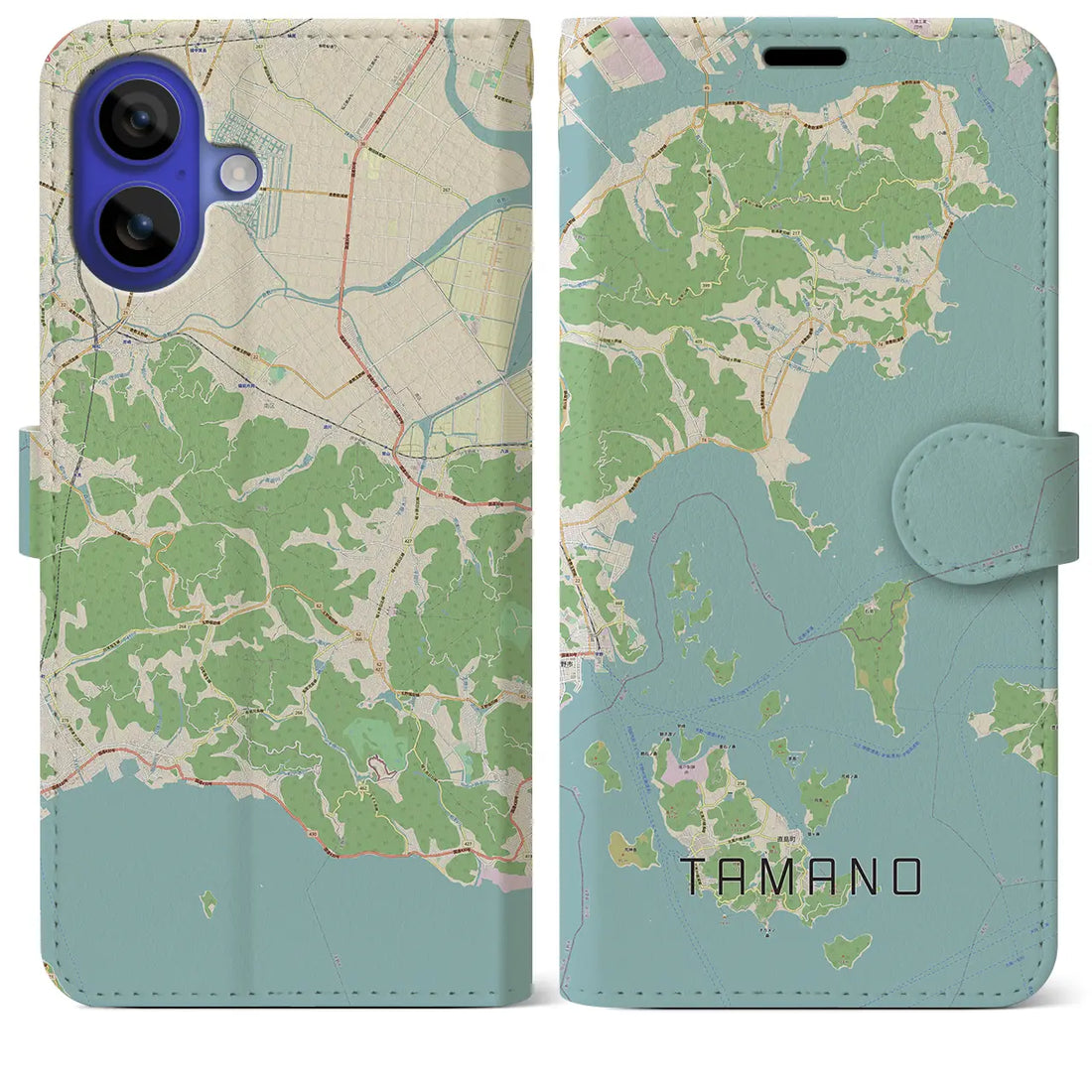 【玉野(岡山県)】地図柄iPhoneケース(手帳タイプ)ナチュラル・iPhone 16 Pro Max 用