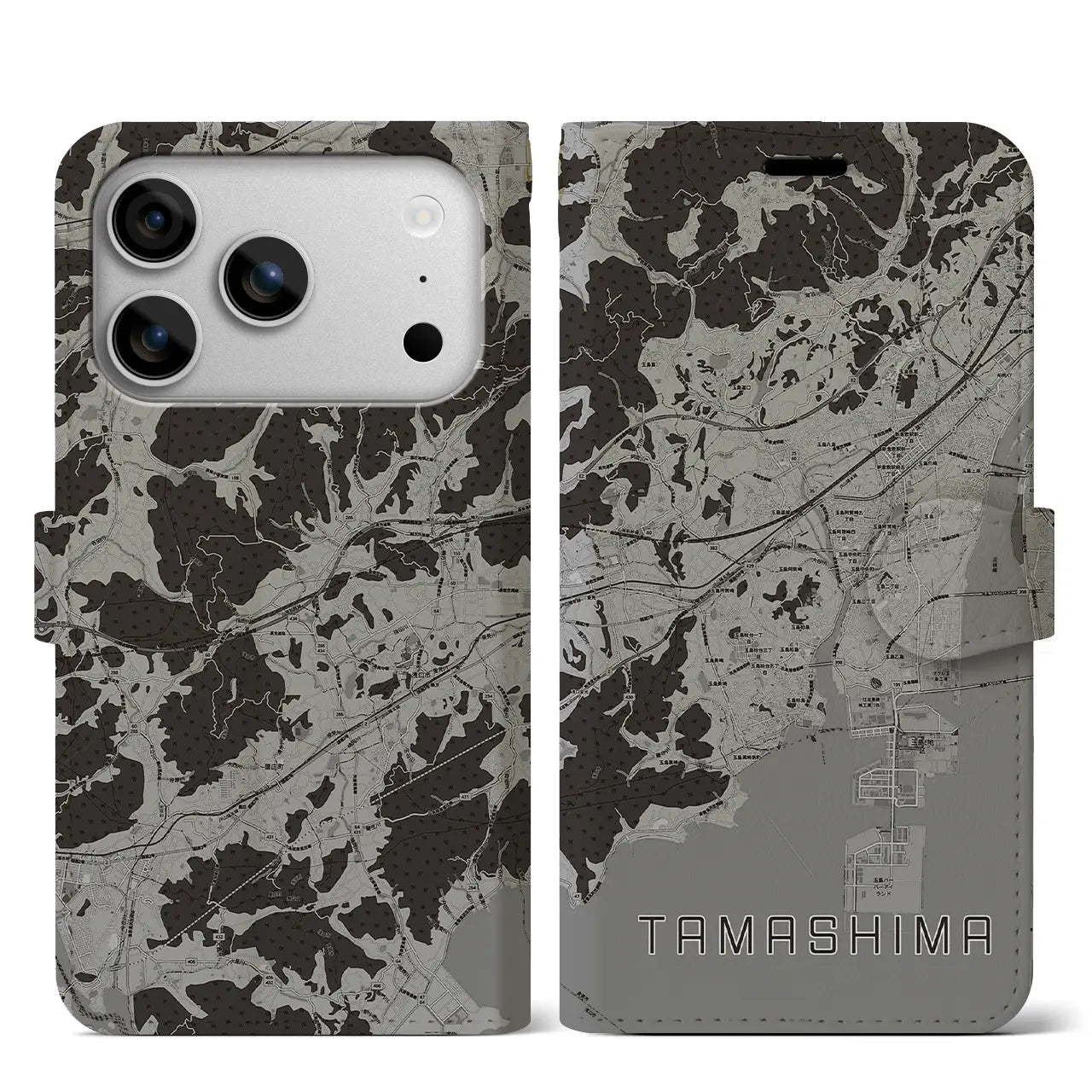 【玉島(岡山県)】地図柄iPhoneケース(手帳タイプ)