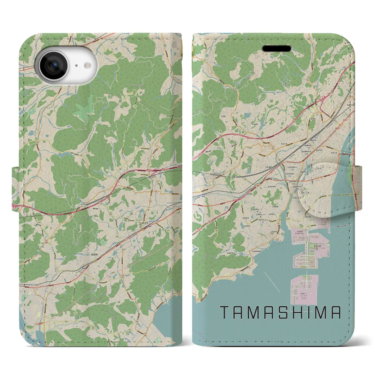 【玉島(岡山県)】地図柄iPhoneケース(手帳タイプ)