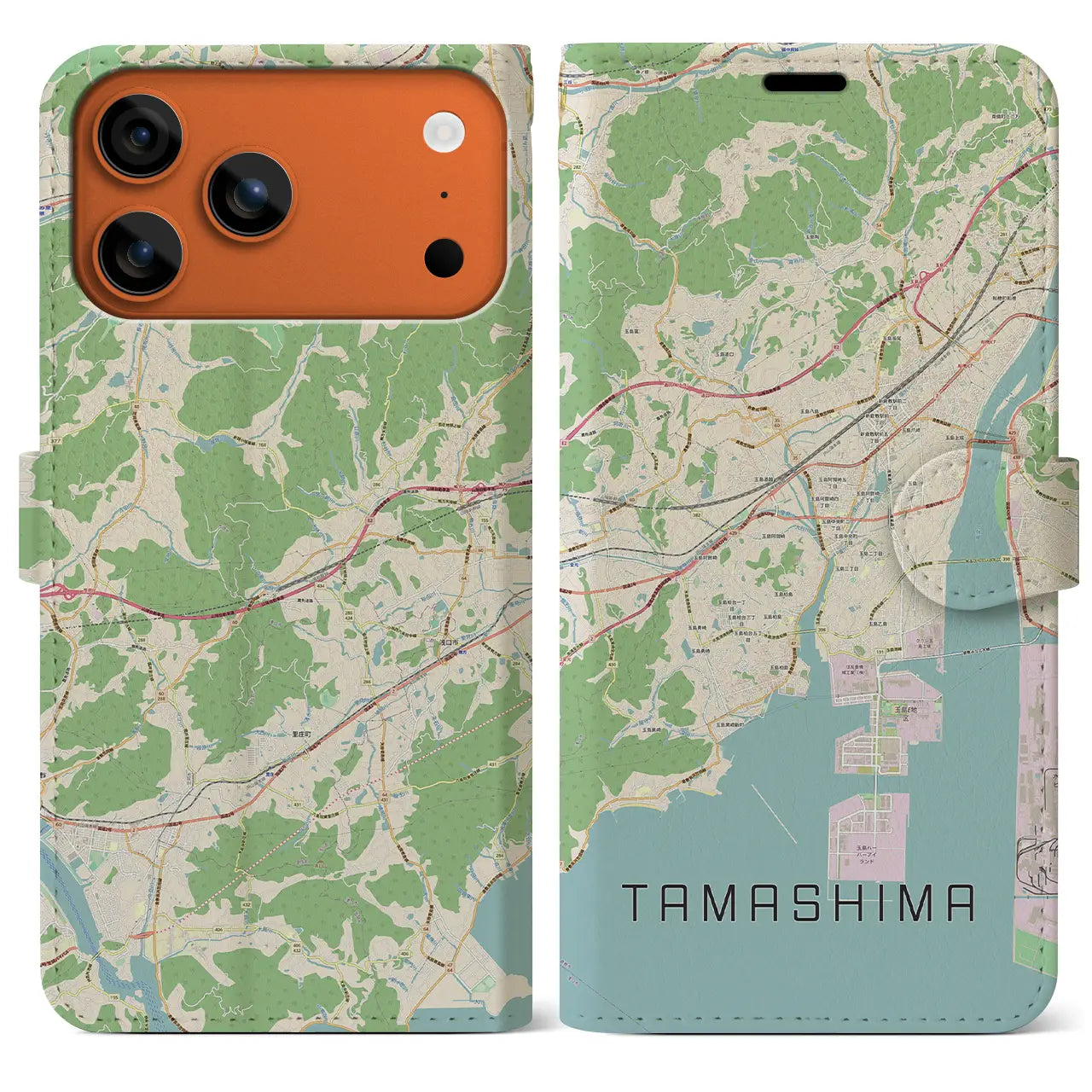 【玉島(岡山県)】地図柄iPhoneケース(手帳タイプ)モノトーン・iPhone 17 Pro Max 用