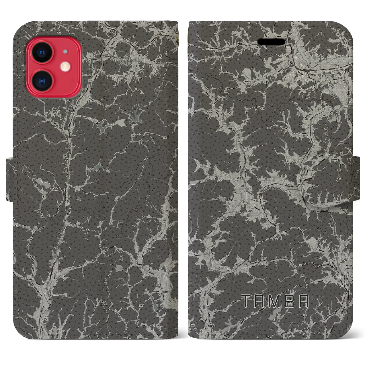【丹波(兵庫県)】地図柄iPhoneケース(手帳タイプ)モノトーン・iPhone 11 用