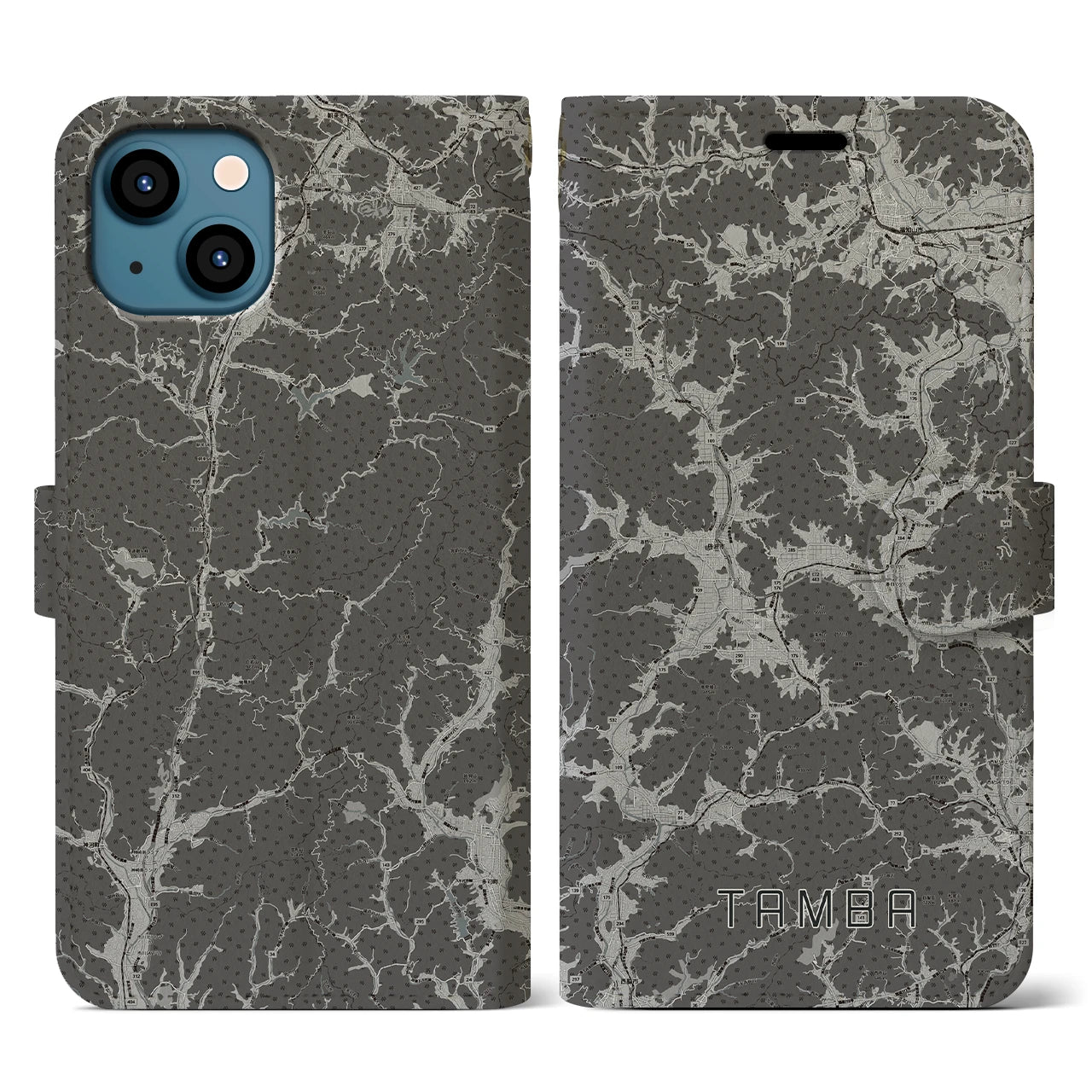 【丹波(兵庫県)】地図柄iPhoneケース(手帳タイプ)モノトーン・iPhone 13 用