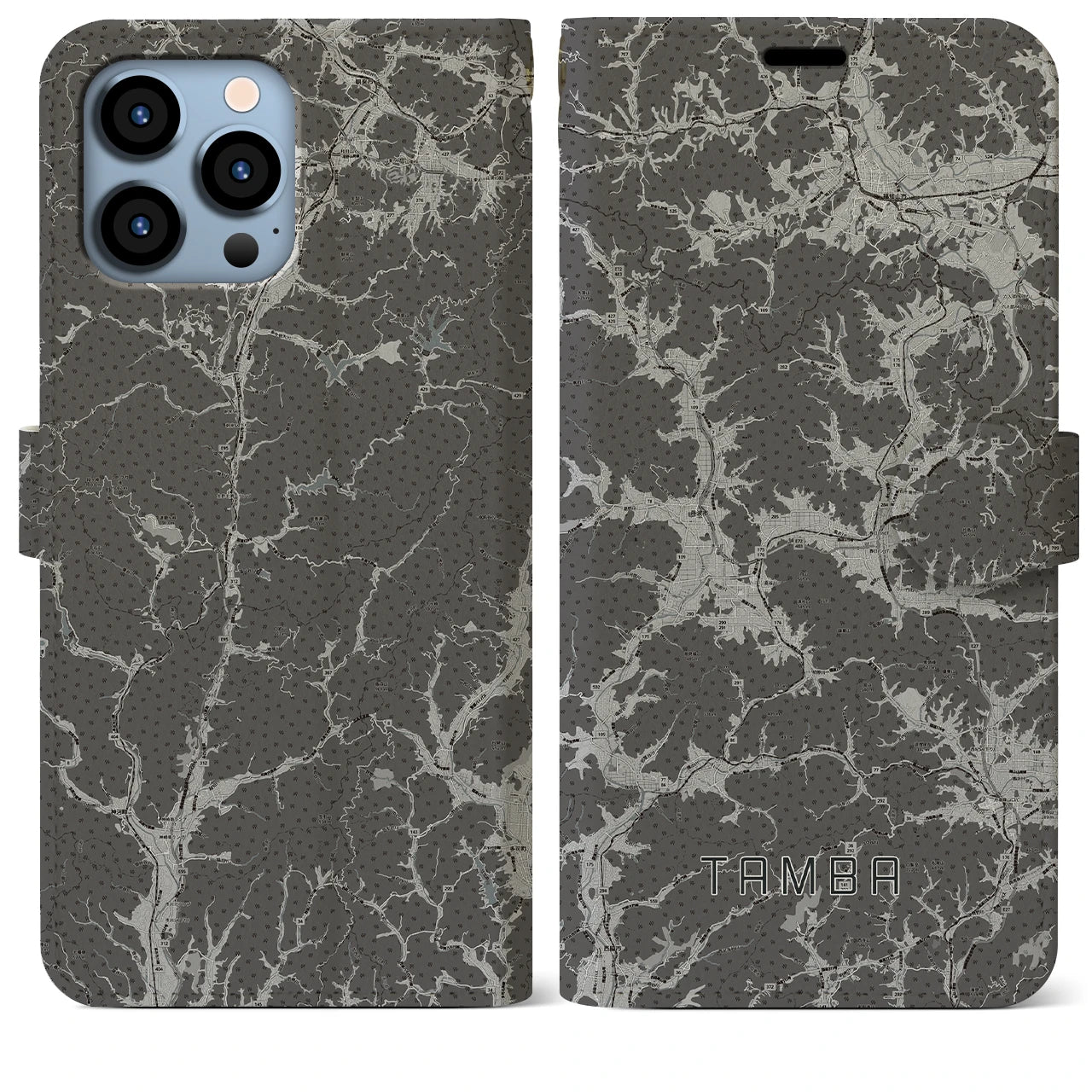 【丹波(兵庫県)】地図柄iPhoneケース(手帳タイプ)モノトーン・iPhone 13 Pro Max 用