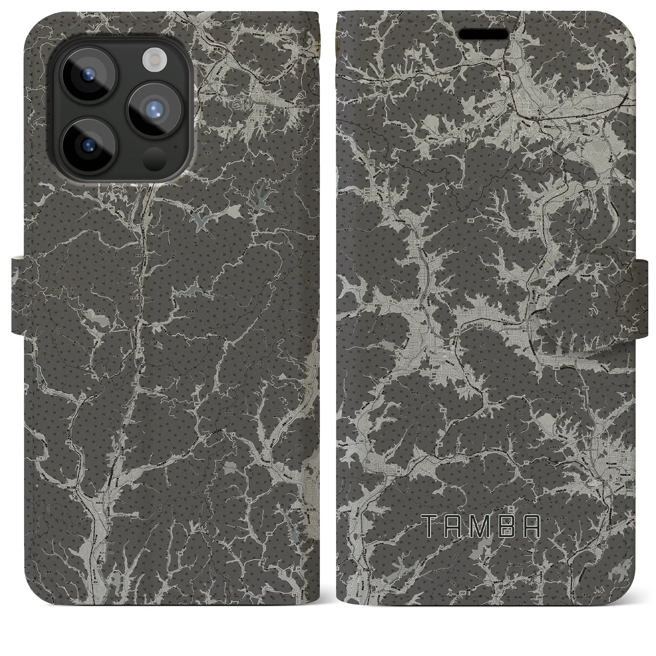 【丹波(兵庫県)】地図柄iPhoneケース(手帳タイプ)モノトーン・iPhone 15 Pro Max 用