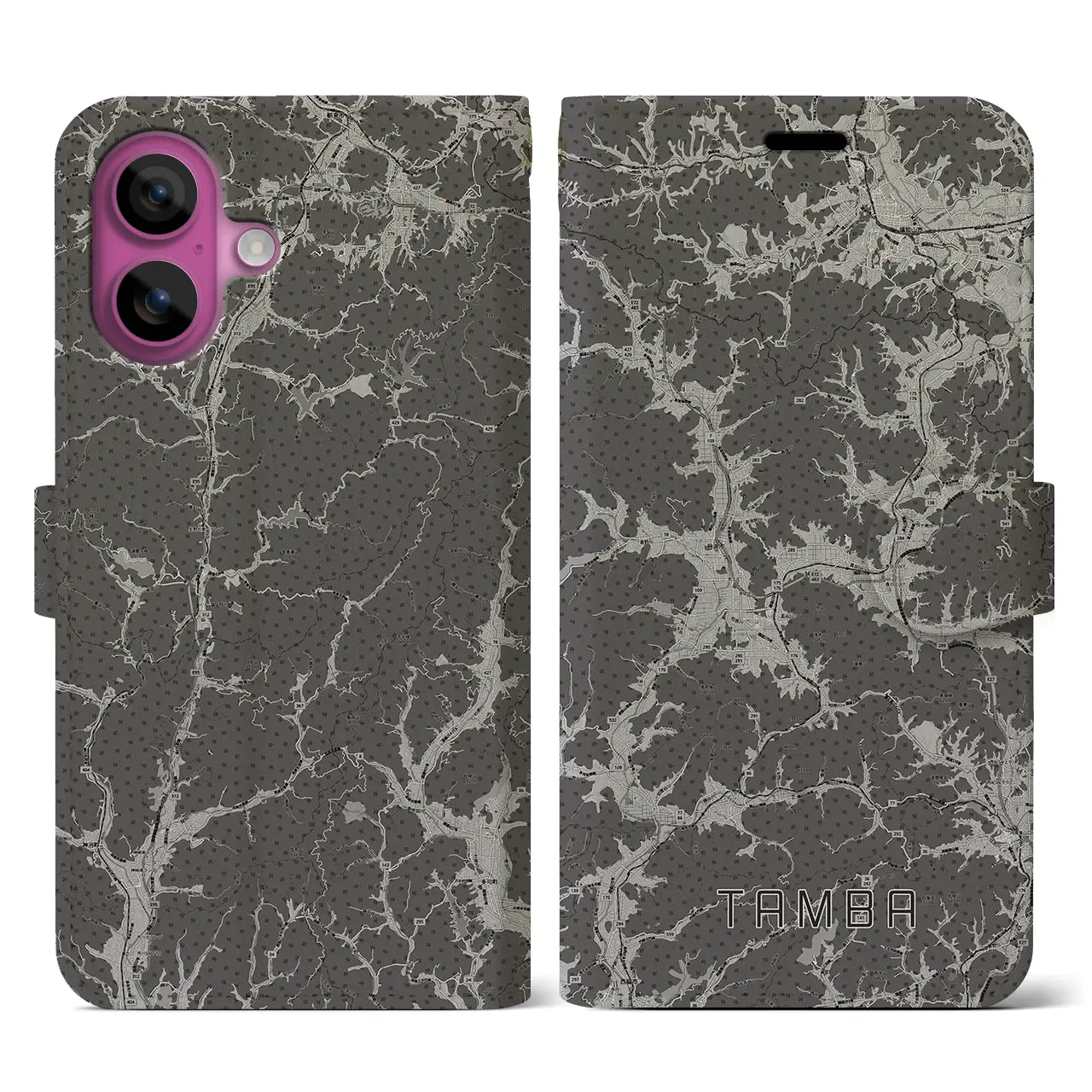 【丹波(兵庫県)】地図柄iPhoneケース(手帳タイプ)モノトーン・iPhone 16 Pro 用