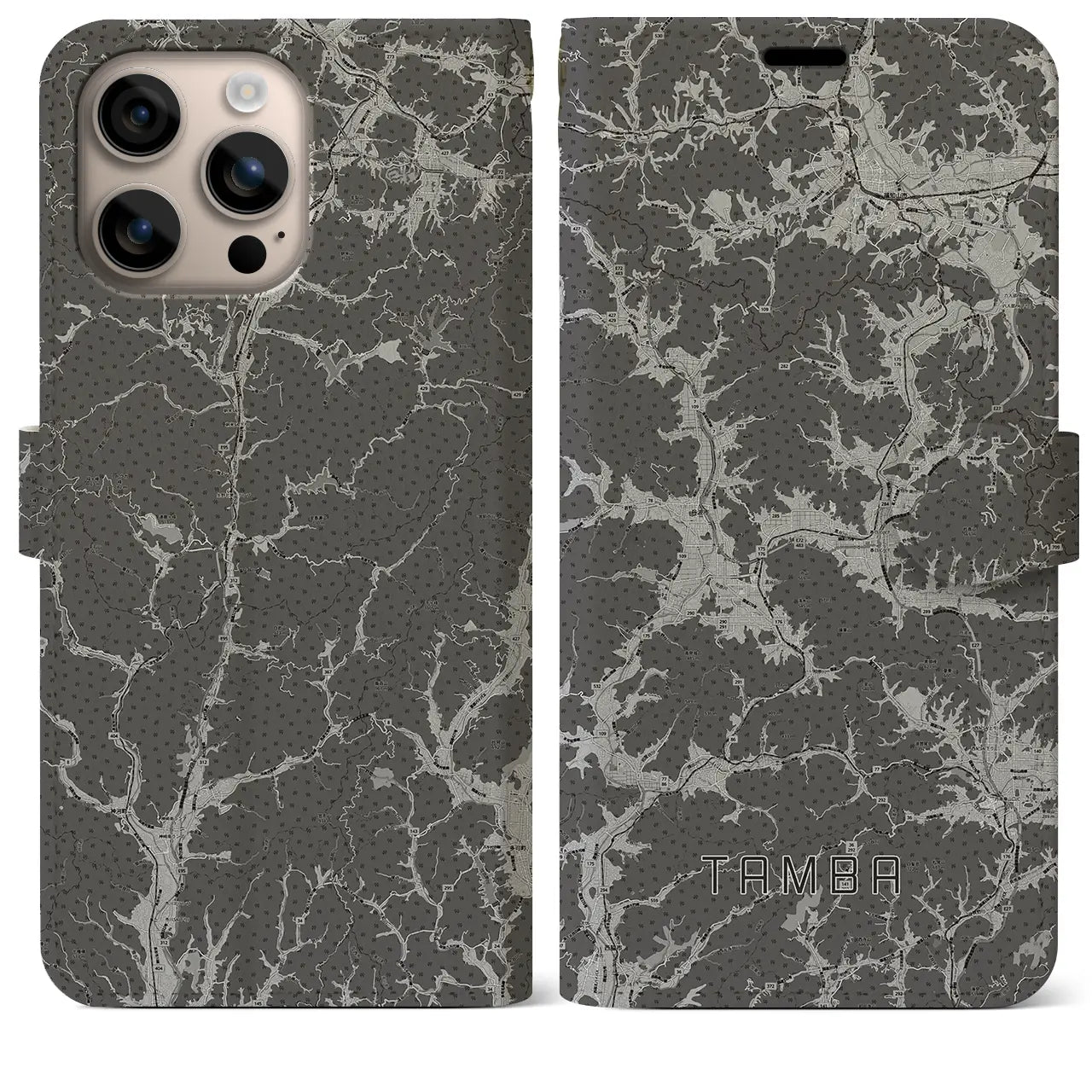 【丹波(兵庫県)】地図柄iPhoneケース(手帳タイプ)モノトーン・iPhone 16 Plus 用