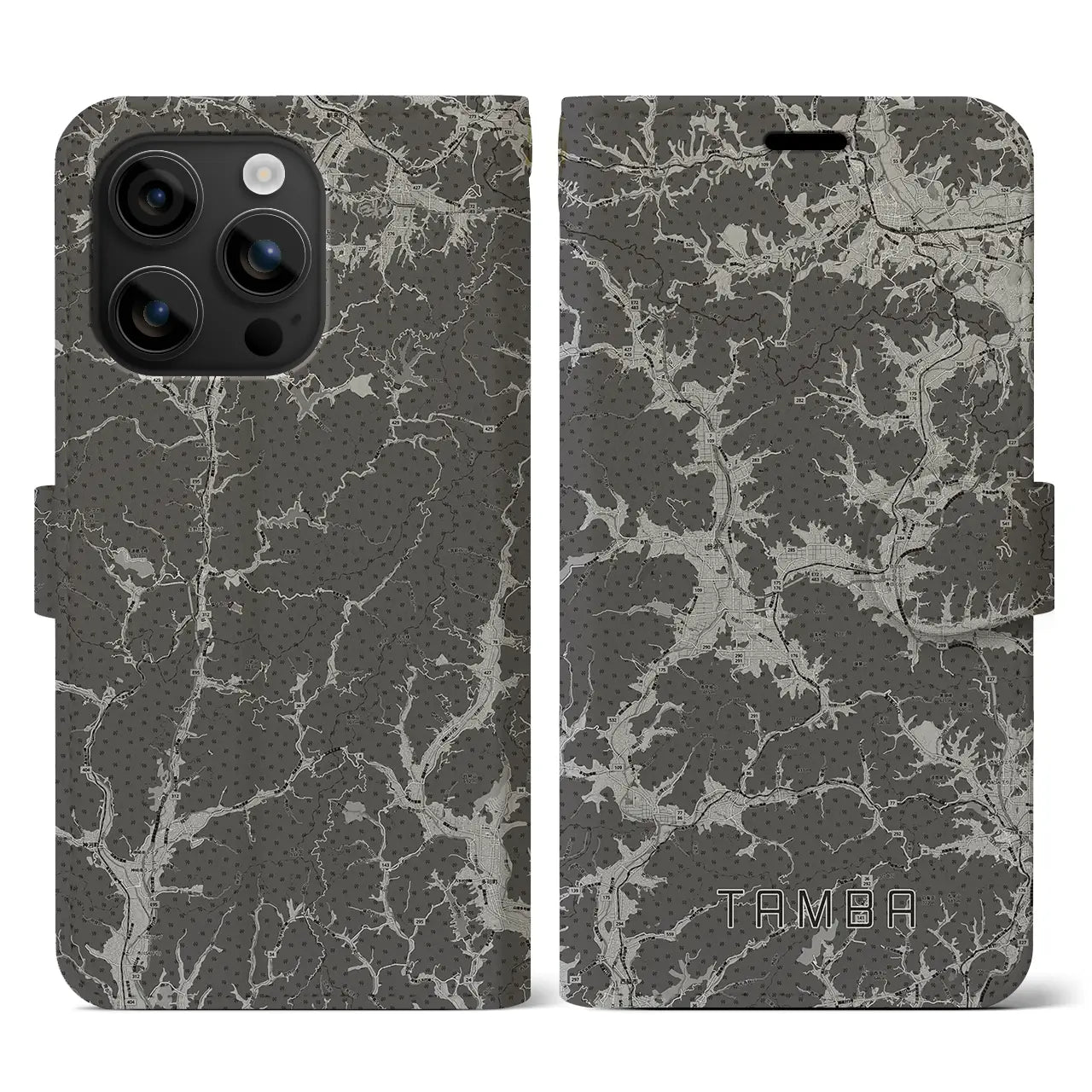 【丹波(兵庫県)】地図柄iPhoneケース(手帳タイプ)モノトーン・iPhone 16 用