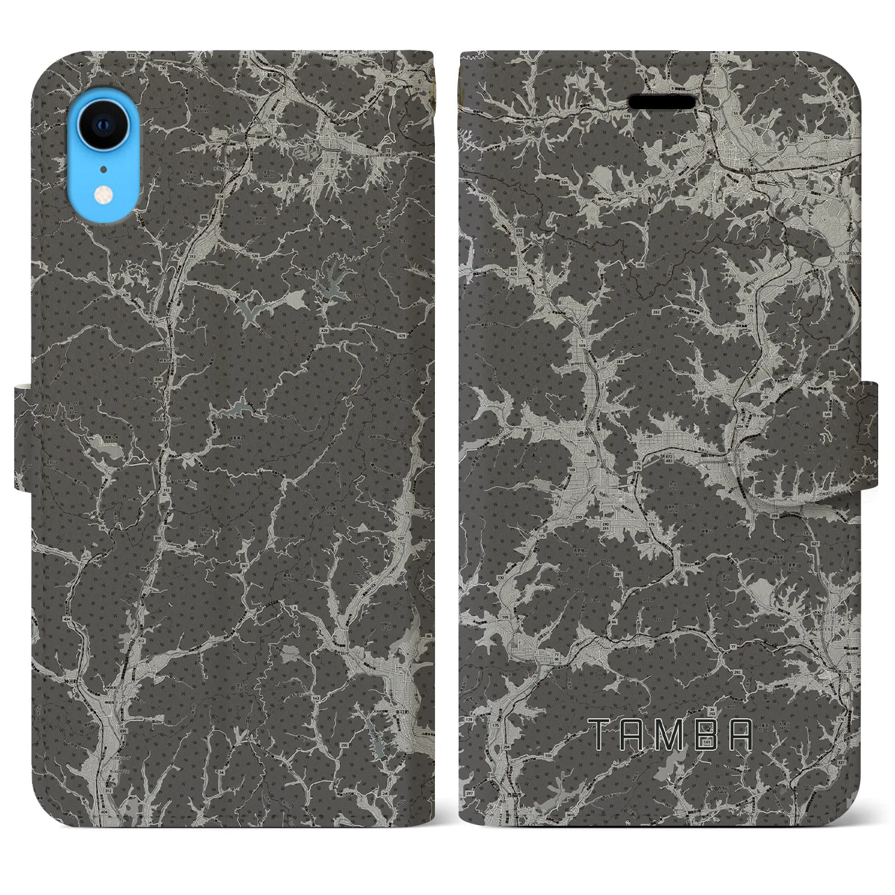 【丹波(兵庫県)】地図柄iPhoneケース(手帳タイプ)モノトーン・iPhone XR 用