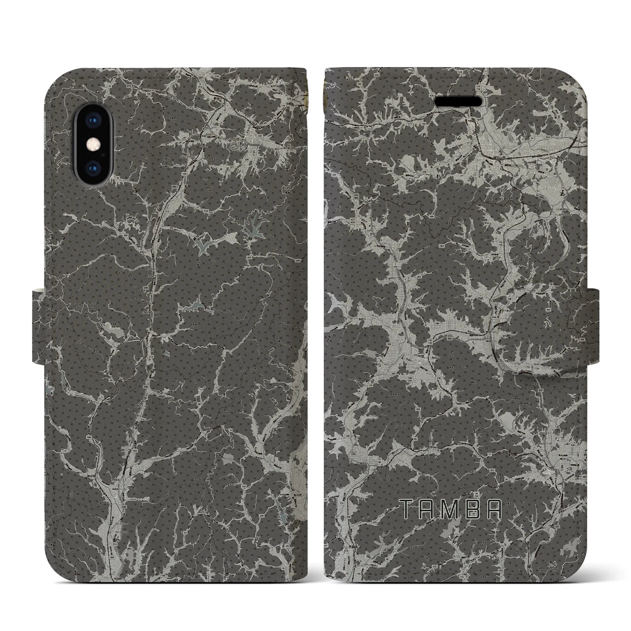 【丹波(兵庫県)】地図柄iPhoneケース(手帳タイプ)モノトーン・iPhone XS / X 用