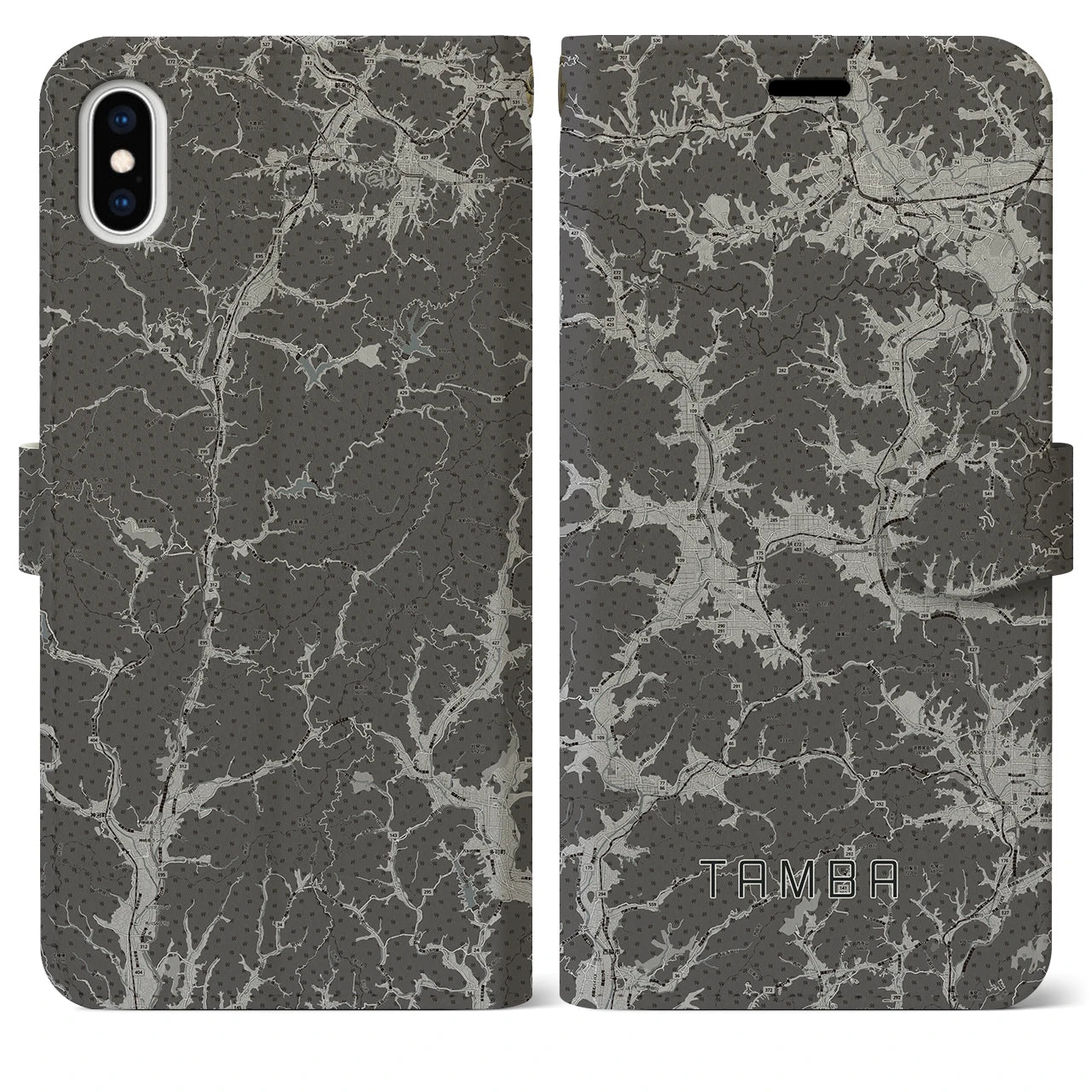 【丹波(兵庫県)】地図柄iPhoneケース(手帳タイプ)モノトーン・iPhone XS Max 用