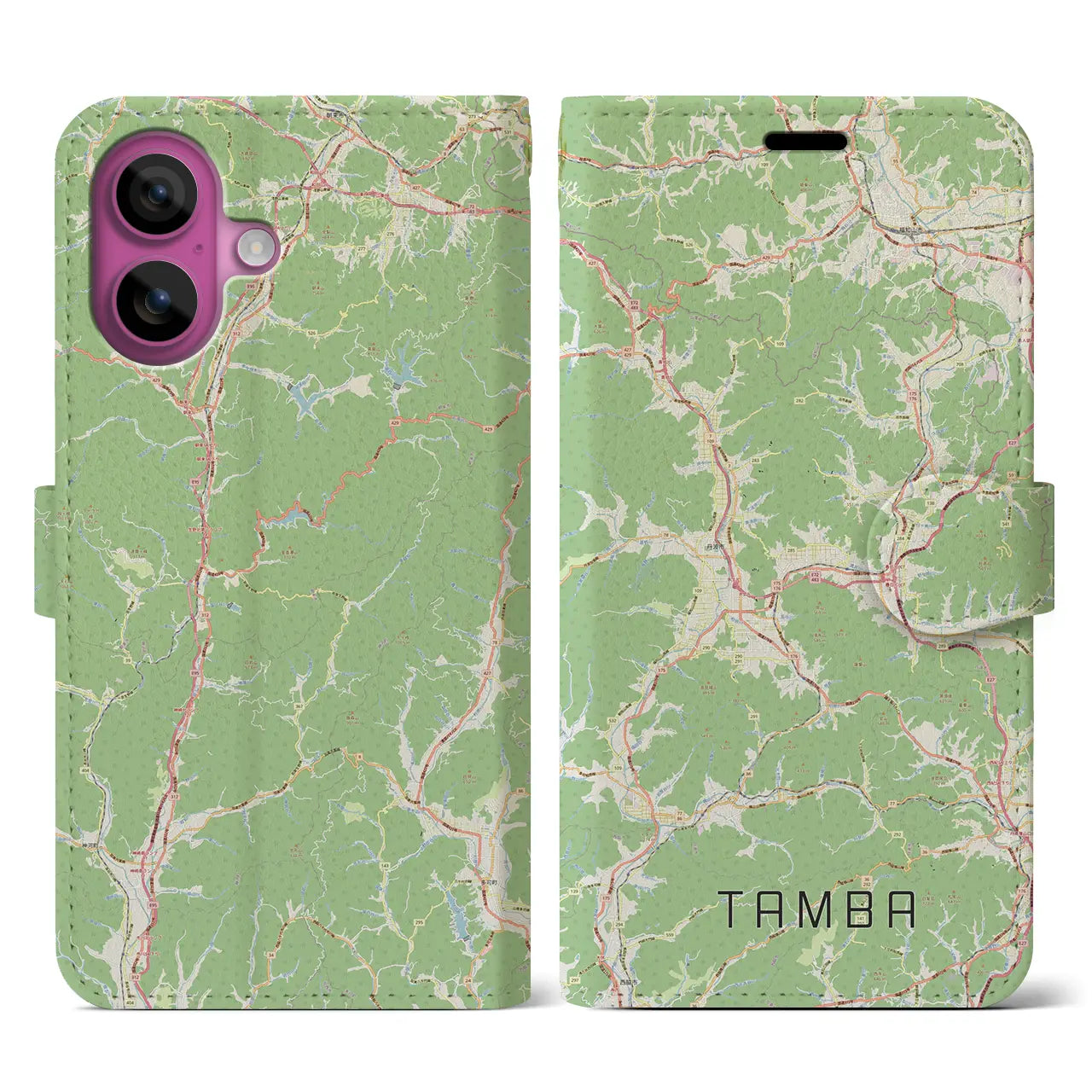 【丹波(兵庫県)】地図柄iPhoneケース(手帳タイプ)ナチュラル・iPhone 16 Pro 用