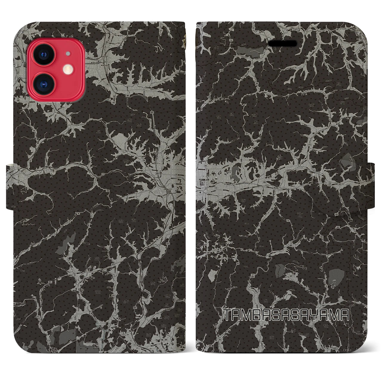 【丹波篠山(兵庫県)】地図柄iPhoneケース(手帳タイプ)モノトーン・iPhone 11 用