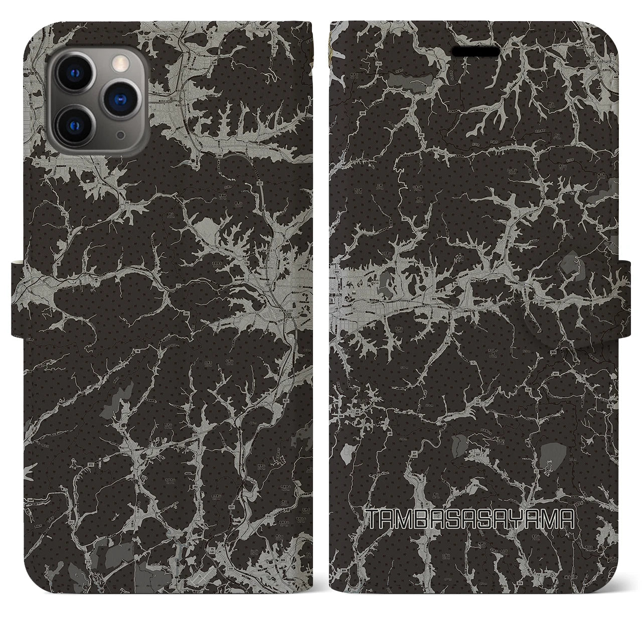 【丹波篠山(兵庫県)】地図柄iPhoneケース(手帳タイプ)モノトーン・iPhone 11 Pro Max 用