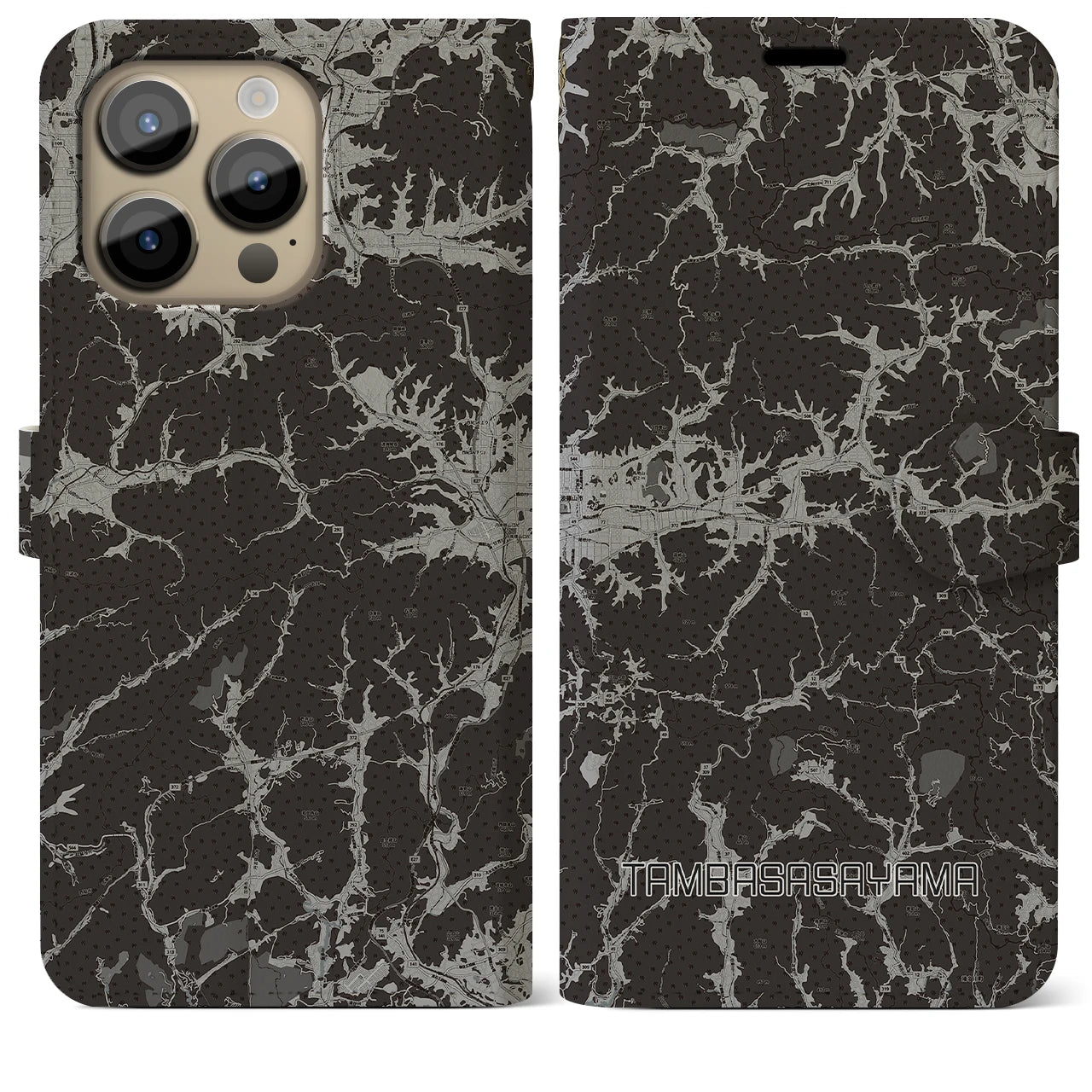 【丹波篠山(兵庫県)】地図柄iPhoneケース(手帳タイプ)モノトーン・iPhone 14 Pro Max 用