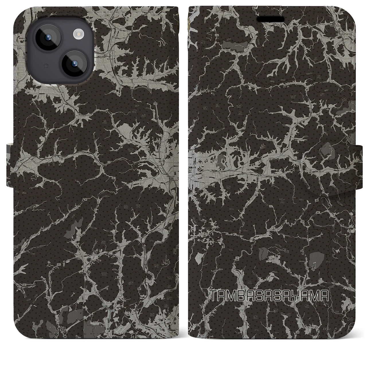 【丹波篠山(兵庫県)】地図柄iPhoneケース(手帳タイプ)モノトーン・iPhone 14 Plus 用