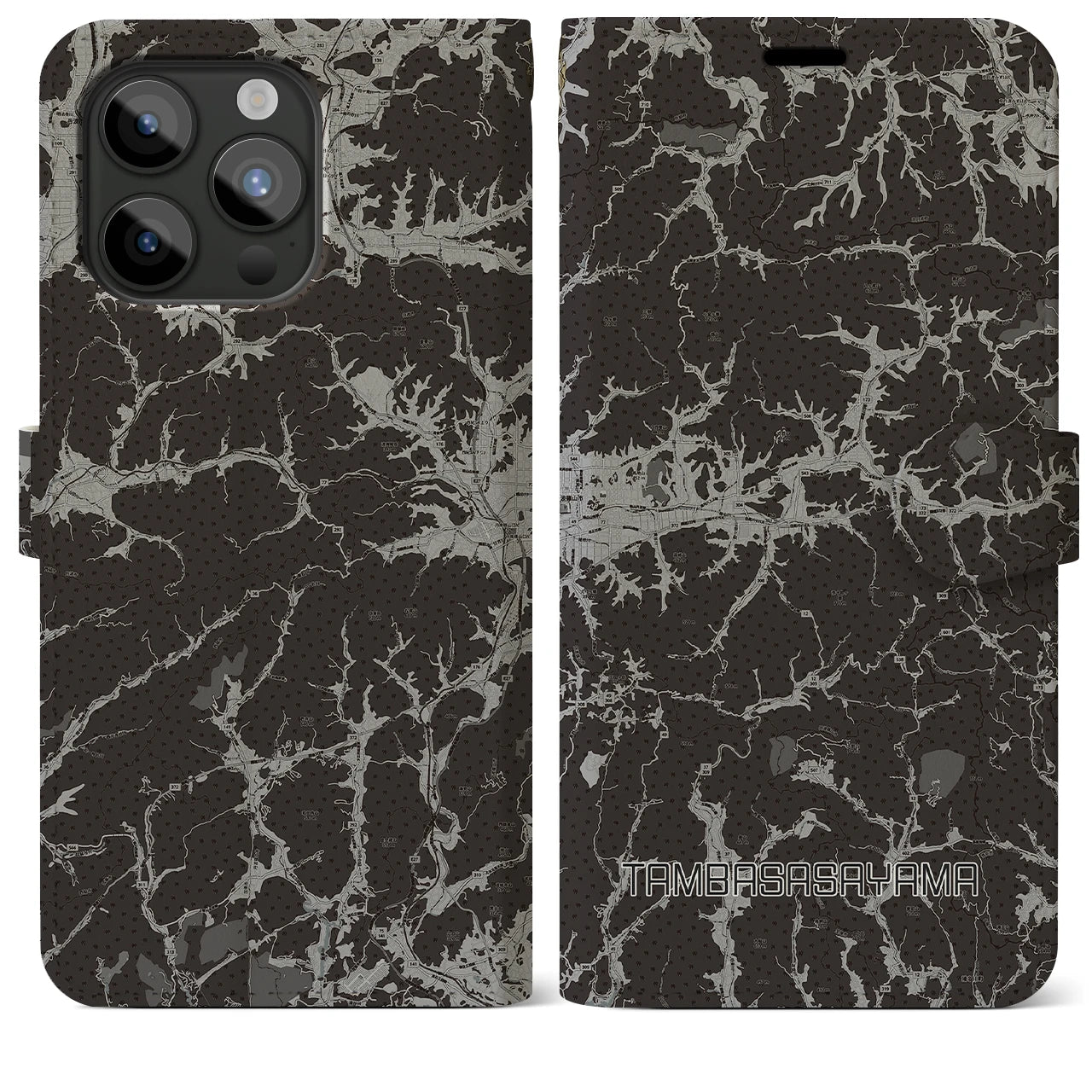 【丹波篠山(兵庫県)】地図柄iPhoneケース(手帳タイプ)モノトーン・iPhone 15 Pro Max 用