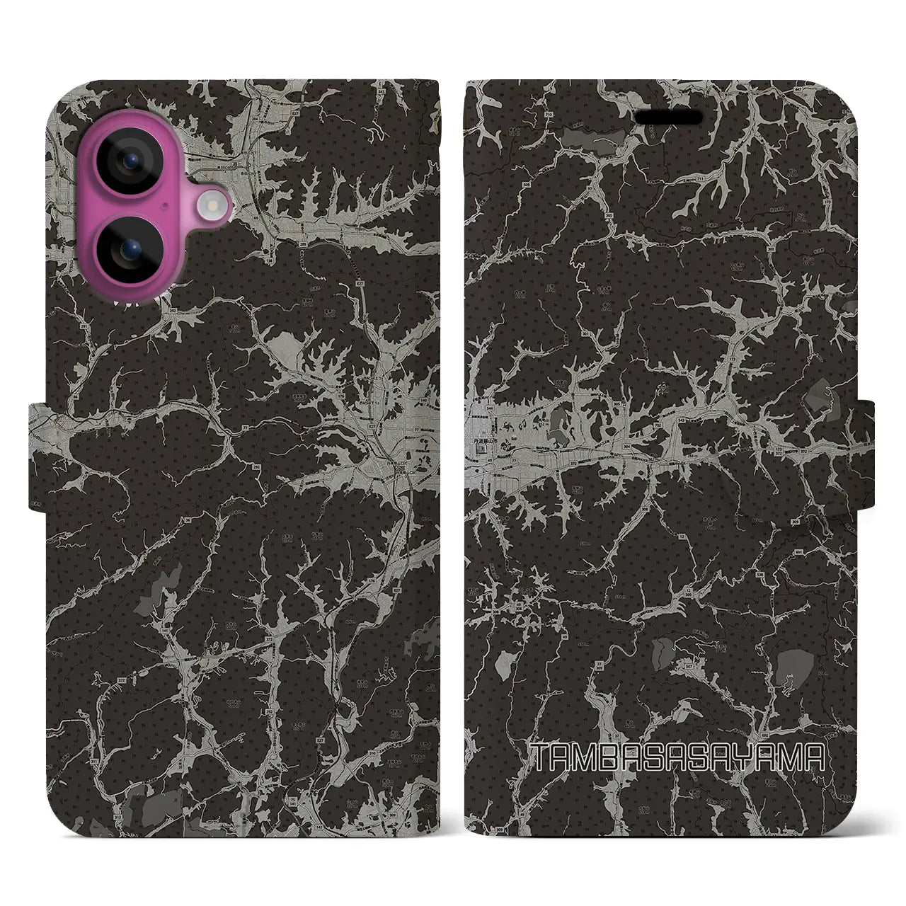 【丹波篠山(兵庫県)】地図柄iPhoneケース(手帳タイプ)モノトーン・iPhone 16 Pro 用