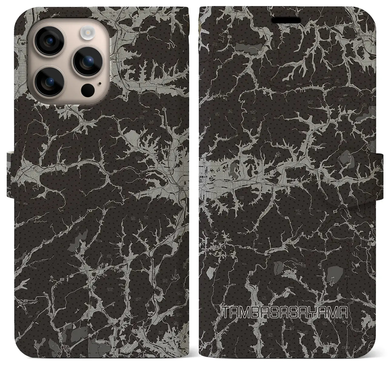 【丹波篠山(兵庫県)】地図柄iPhoneケース(手帳タイプ)モノトーン・iPhone 16 Plus 用