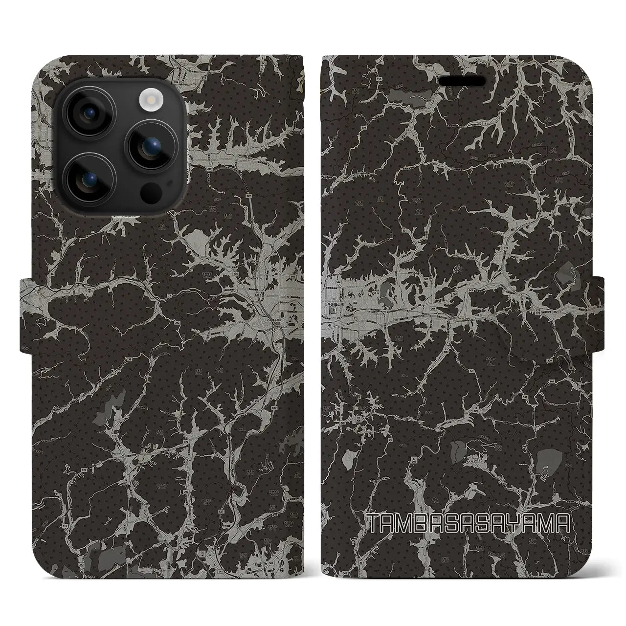 【丹波篠山(兵庫県)】地図柄iPhoneケース(手帳タイプ)モノトーン・iPhone 16 用