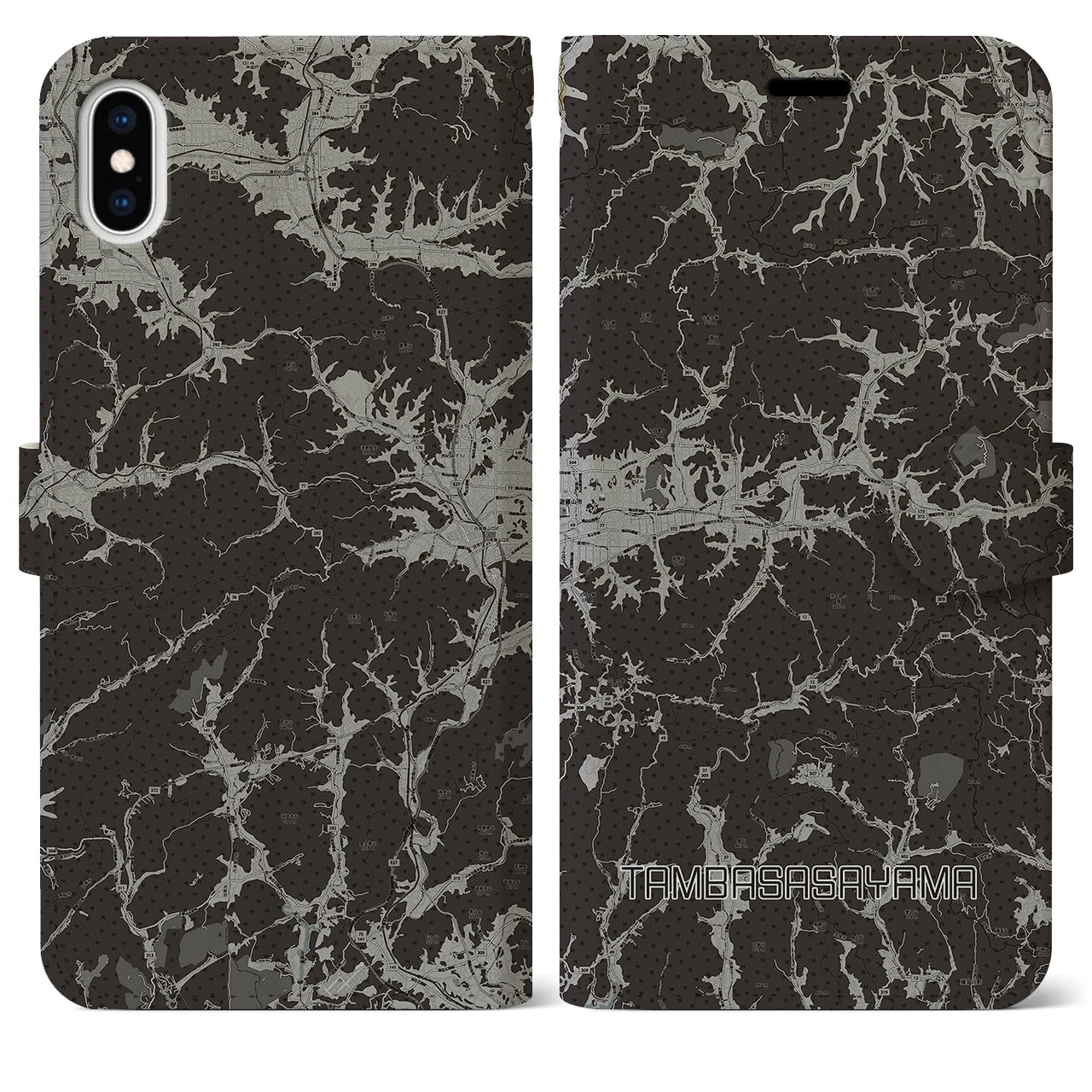 【丹波篠山(兵庫県)】地図柄iPhoneケース(手帳タイプ)モノトーン・iPhone XS Max 用