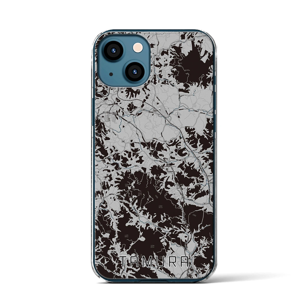 【田村(福島県)】地図柄iPhoneケース(クリアタイプ)モノトーン・iPhone 13 用