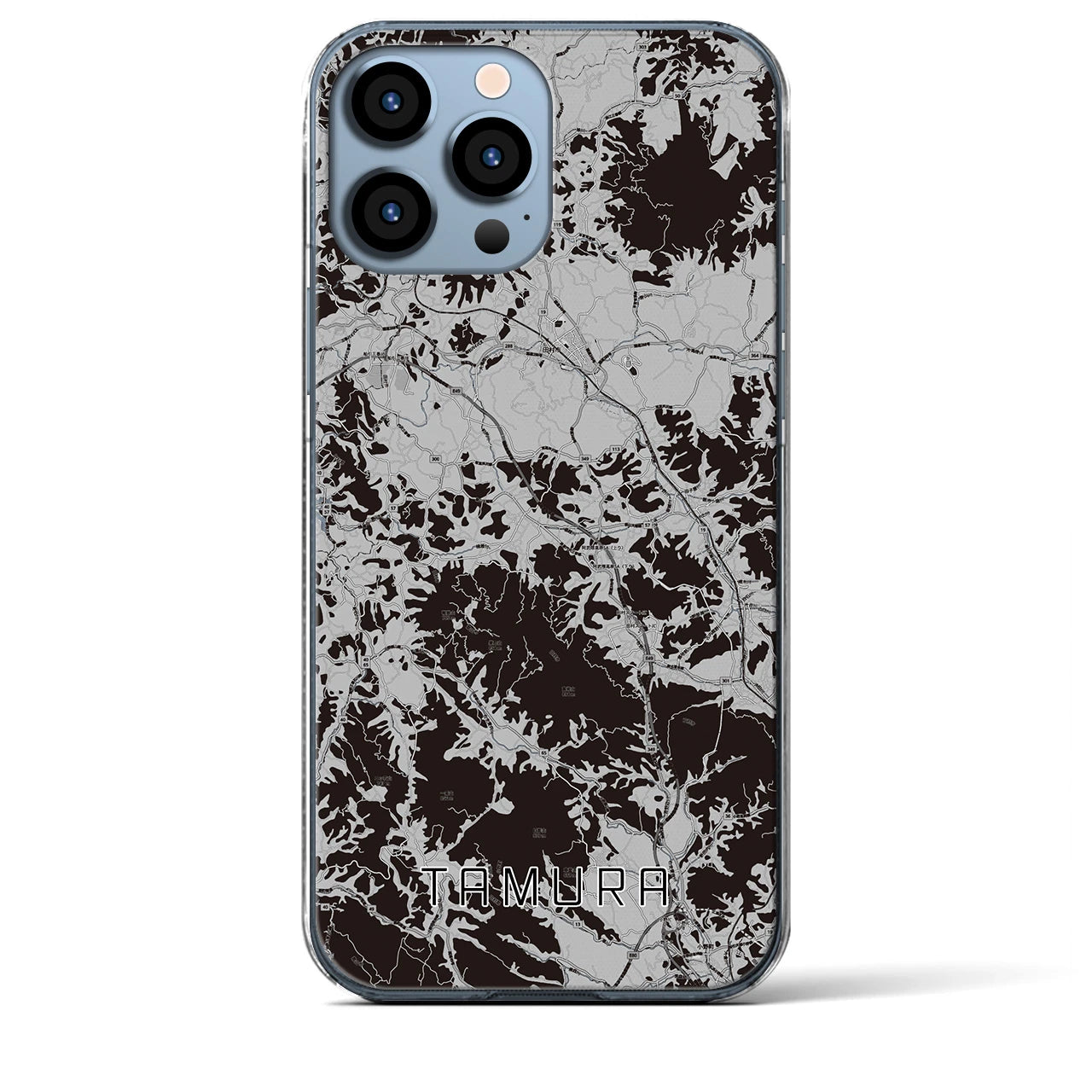 【田村(福島県)】地図柄iPhoneケース(クリアタイプ)モノトーン・iPhone 13 Pro Max 用