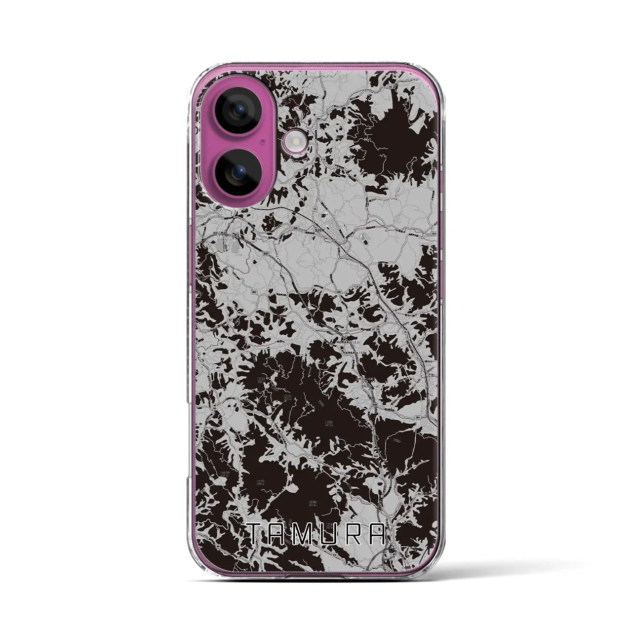 【田村(福島県)】地図柄iPhoneケース(クリアタイプ)モノトーン・iPhone 16 Pro 用