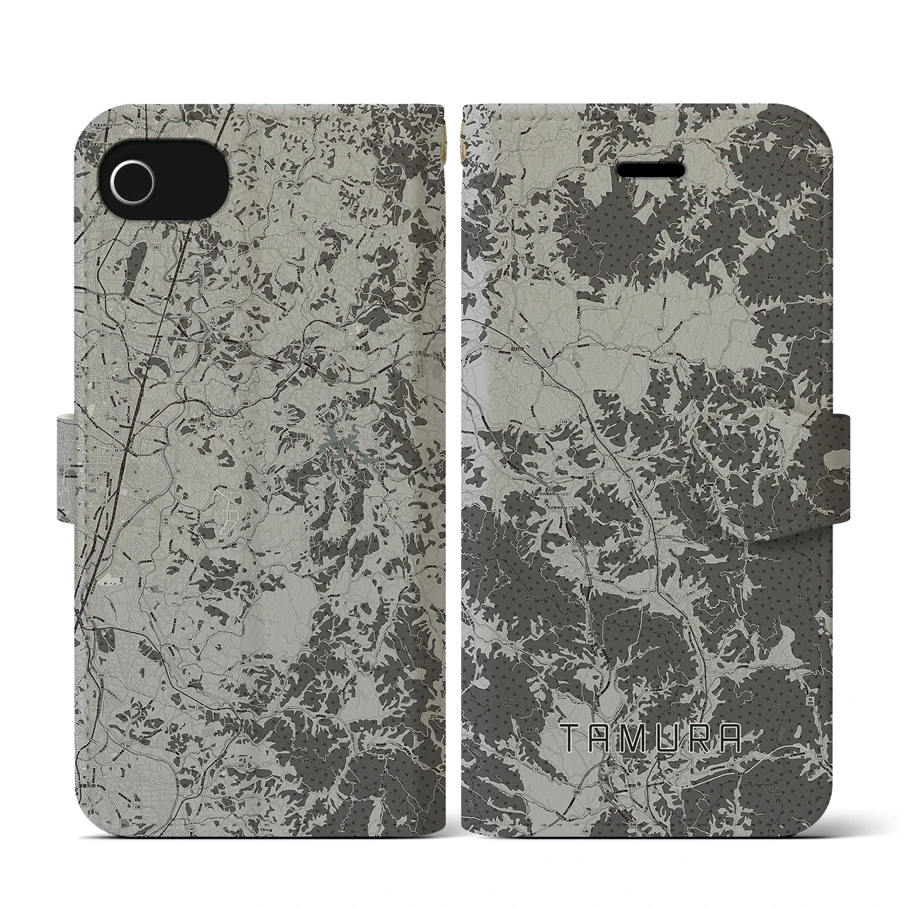 【田村(福島県)】地図柄iPhoneケース(手帳タイプ)モノトーン・iPhone SE(第3 / 第2世代) / 8 / 7 / 6s / 6 用