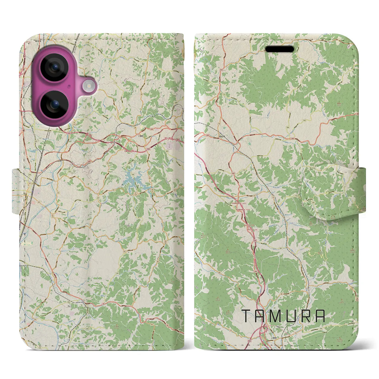 【田村(福島県)】地図柄iPhoneケース(手帳タイプ)ナチュラル・iPhone 16 Pro 用