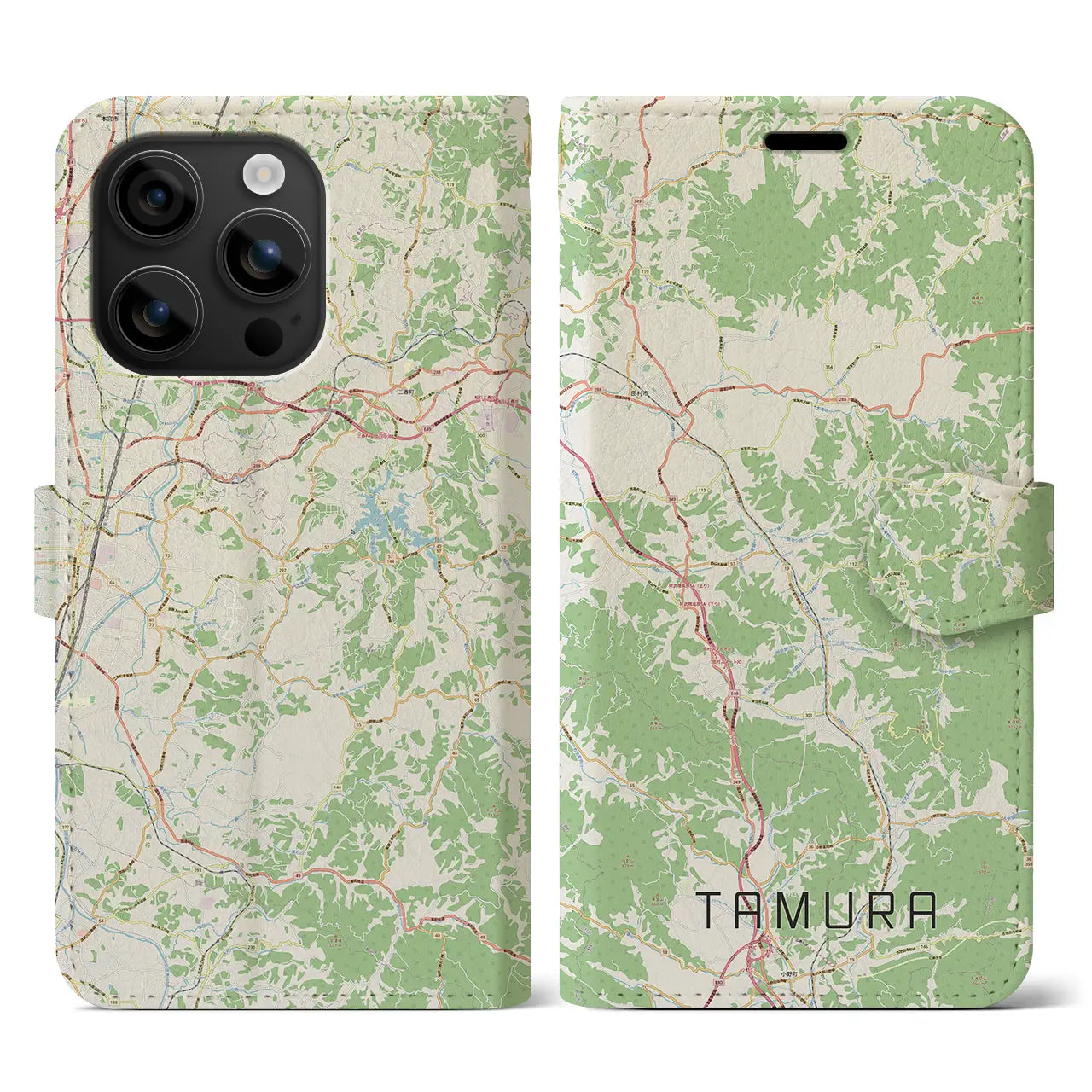 【田村(福島県)】地図柄iPhoneケース(手帳タイプ)ナチュラル・iPhone 16 用