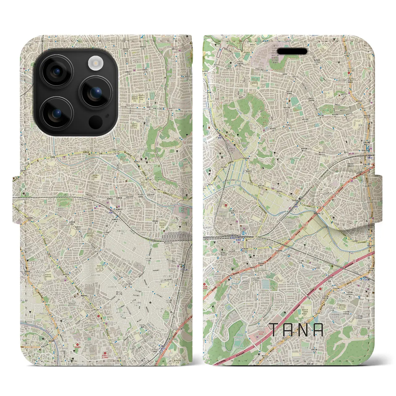 【田奈(神奈川県)】地図柄iPhoneケース(手帳タイプ)ナチュラル・iPhone 16 用