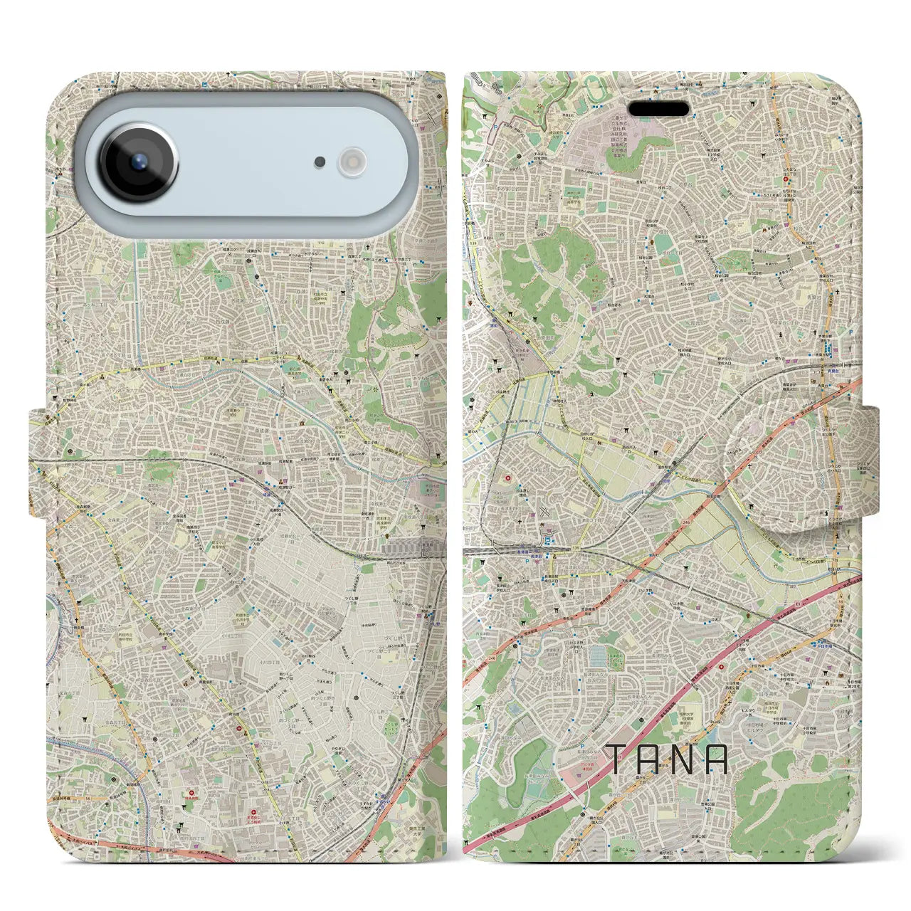【田奈(神奈川県)】地図柄iPhoneケース(手帳タイプ)モノトーン・iPhone 17 Pro Max 用
