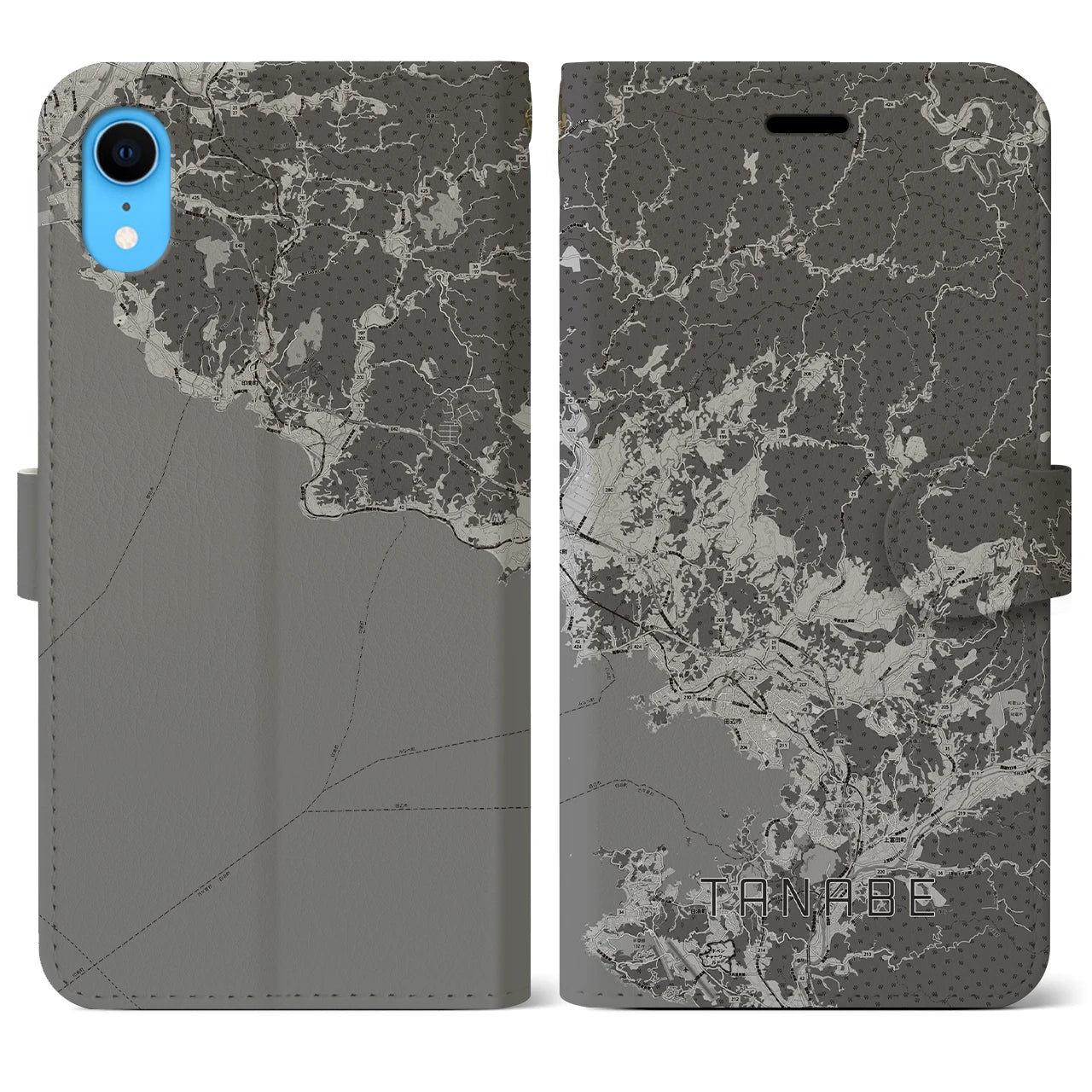 【田辺(和歌山県)】地図柄iPhoneケース(手帳タイプ)モノトーン・iPhone XR 用