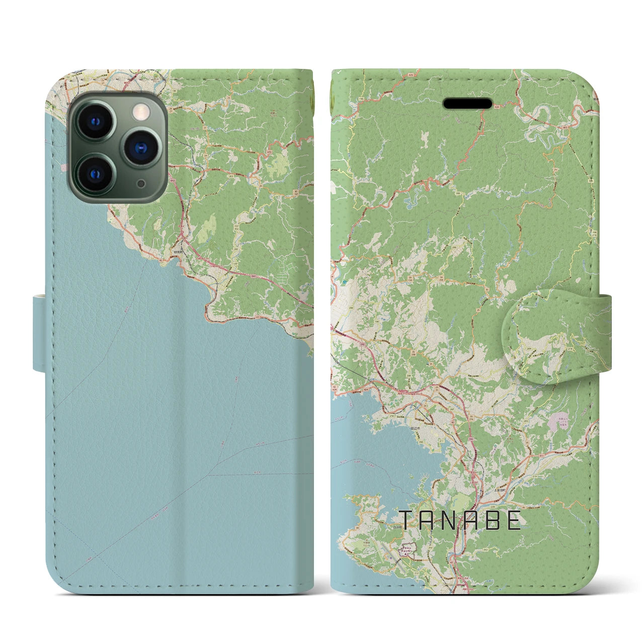 【田辺(和歌山県)】地図柄iPhoneケース(手帳タイプ)ナチュラル・iPhone 11 Pro 用