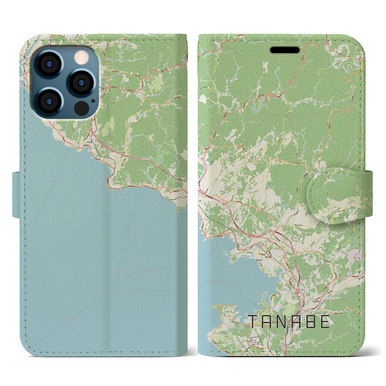 【田辺(和歌山県)】地図柄iPhoneケース(手帳タイプ)ナチュラル・iPhone 12 / 12 Pro 用