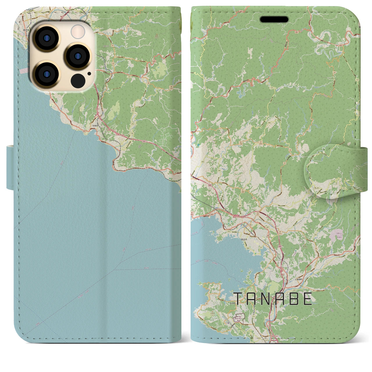 【田辺(和歌山県)】地図柄iPhoneケース(手帳タイプ)ナチュラル・iPhone 12 Pro Max 用