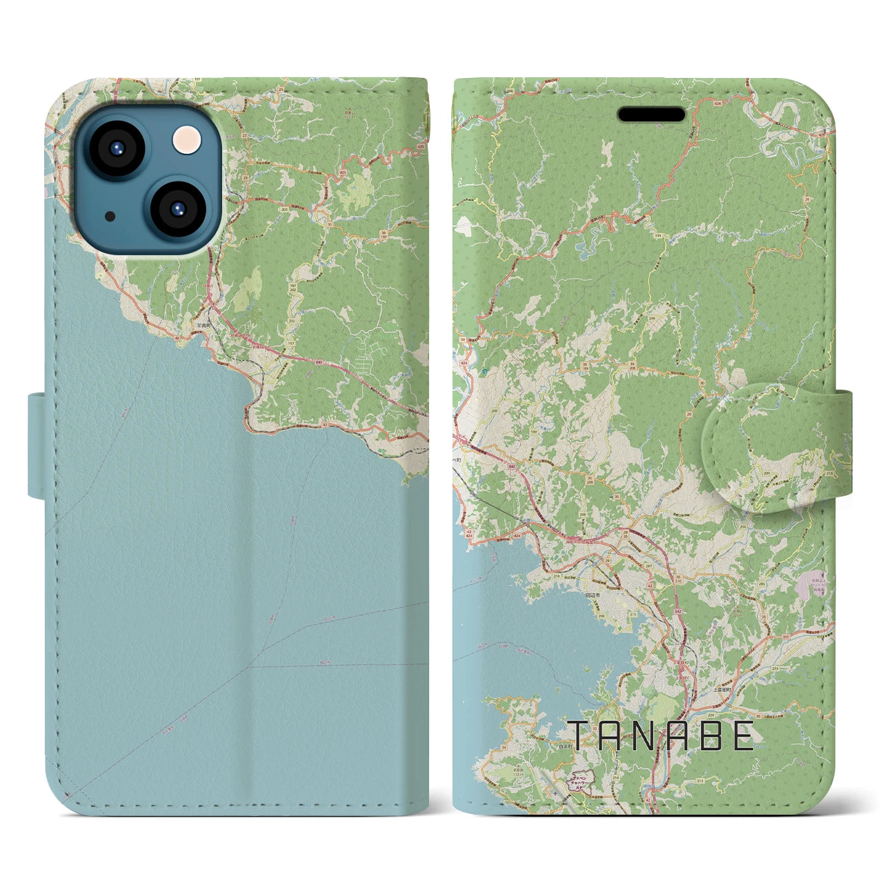 【田辺(和歌山県)】地図柄iPhoneケース(手帳タイプ)ナチュラル・iPhone 13 用
