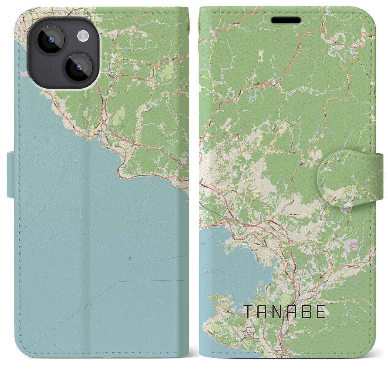 【田辺(和歌山県)】地図柄iPhoneケース(手帳タイプ)ナチュラル・iPhone 14 Plus 用