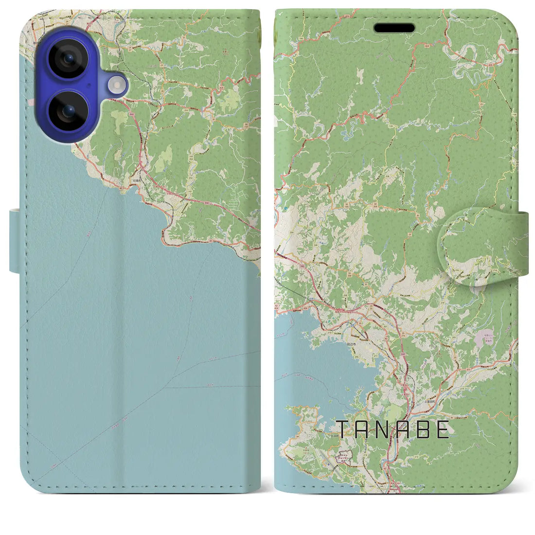 【田辺(和歌山県)】地図柄iPhoneケース(手帳タイプ)ナチュラル・iPhone 16 Pro Max 用