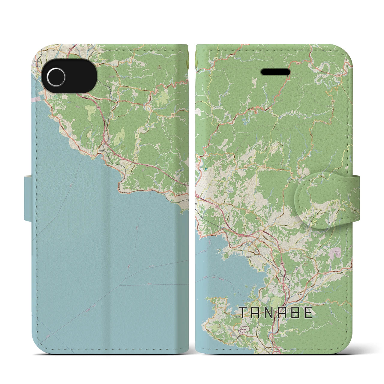 【田辺(和歌山県)】地図柄iPhoneケース(手帳タイプ)ナチュラル・iPhone SE(第3 / 第2世代) / 8 / 7 / 6s / 6 用