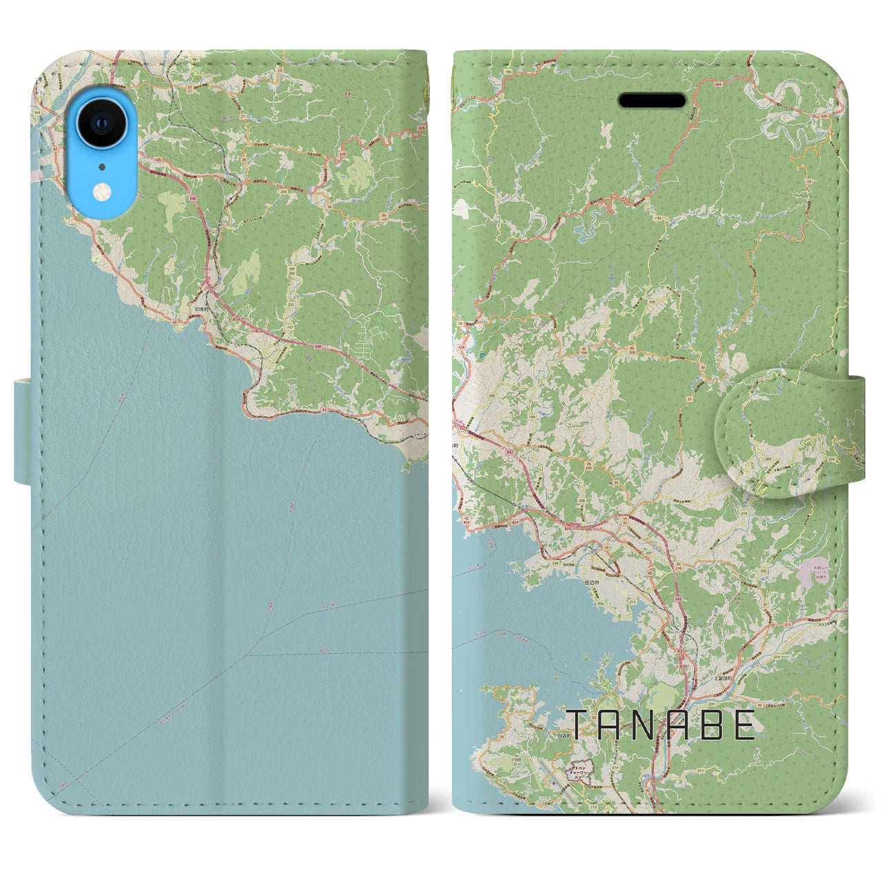 【田辺(和歌山県)】地図柄iPhoneケース(手帳タイプ)ナチュラル・iPhone XR 用