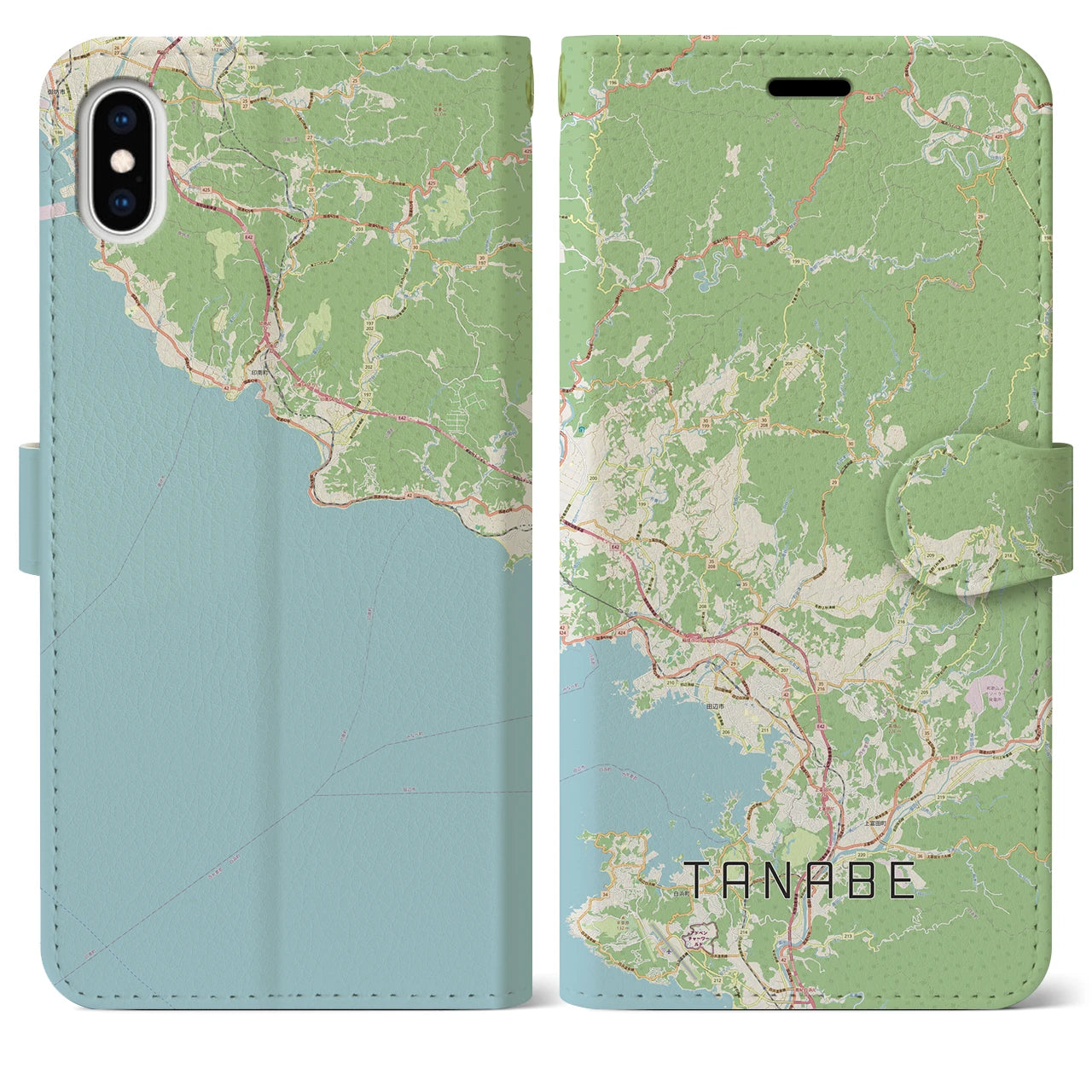【田辺(和歌山県)】地図柄iPhoneケース(手帳タイプ)ナチュラル・iPhone XS Max 用
